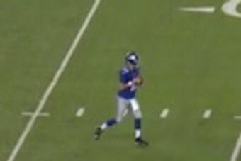 As Manning drops back, he keeps his back to the end zone, rather than turning his hips like he used to do.