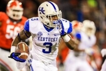 Nov 23, 2013; Athens, GA, USA; Kentucky Wildcats running back Jojo Kemp (3) runs the ball in the first half against the Kentucky Wildcats at Sanford Stadium. Mandatory Credit: Daniel Shirey-USA TODAY Sports