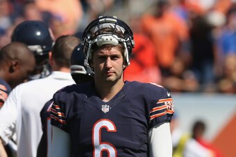 CHICAGO, IL - SEPTEMBER 07:  Jay Cutler #6 of the Chicago Bears waits for a video review against the Buffalo Bills at Soldier Field on September 7, 2014 in Chicago, Illinois. The Bills defeated the Bears 23-20 in overtime.  (Photo by Jonathan Daniel/Getty