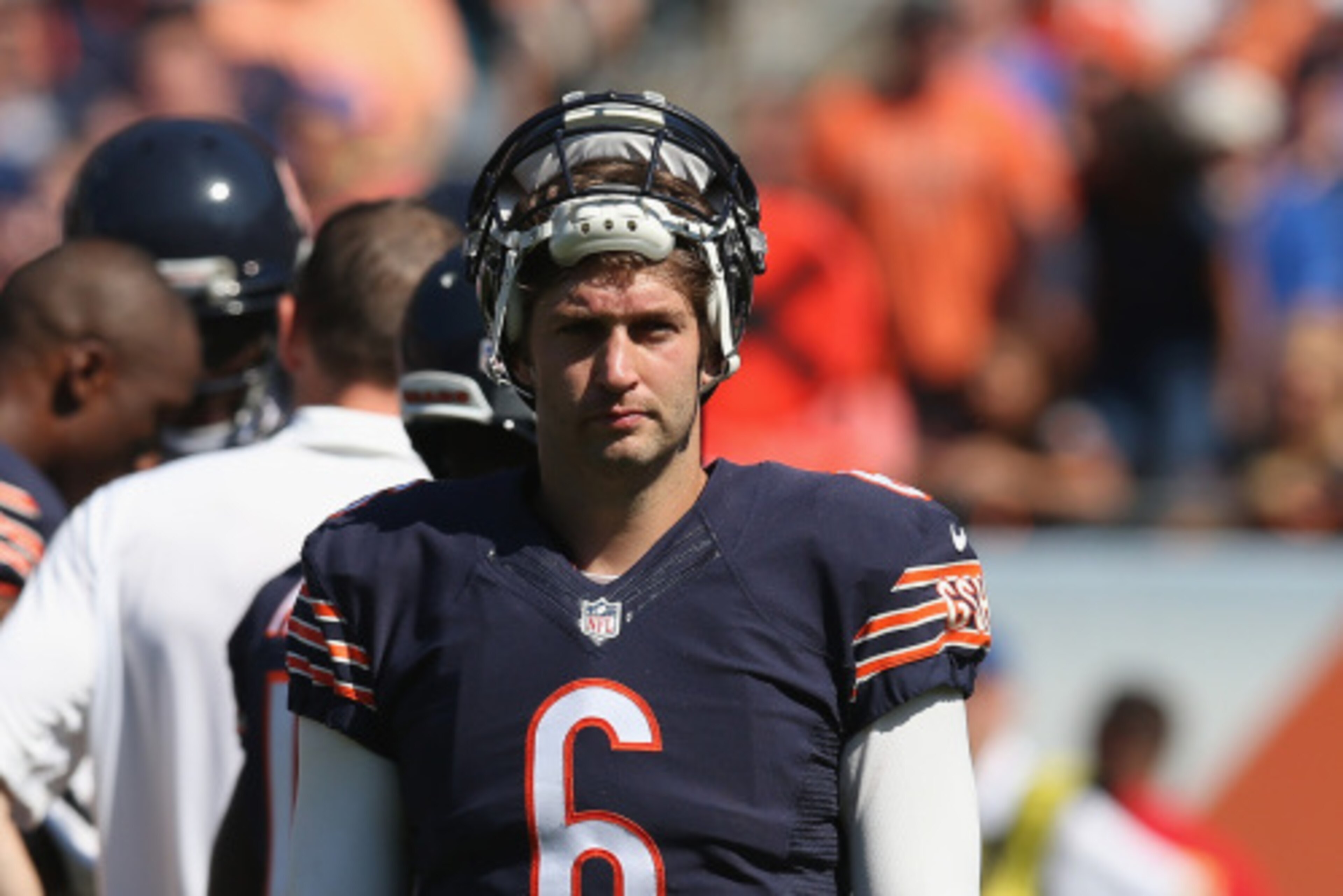 CHICAGO, IL - SEPTEMBER 07: Jay Cutler #6 of the Chicago Bears waits for a video review against the Buffalo Bills at Soldier Field on September 7, 2014 in Chicago, Illinois. The Bills defeated the Bears 23-20 in overtime. (Photo by Jonathan Daniel/Getty CHICAGO, IL - SEPTEMBER 07: Jay Cutler #6 of the Chicago Bears waits for a video review against the Buffalo Bills at Soldier Field on September 7, 2014 in Chicago, Illinois. The Bills defeated the Bears 23-20 in overtime. (Photo by Jonathan Daniel/Getty
