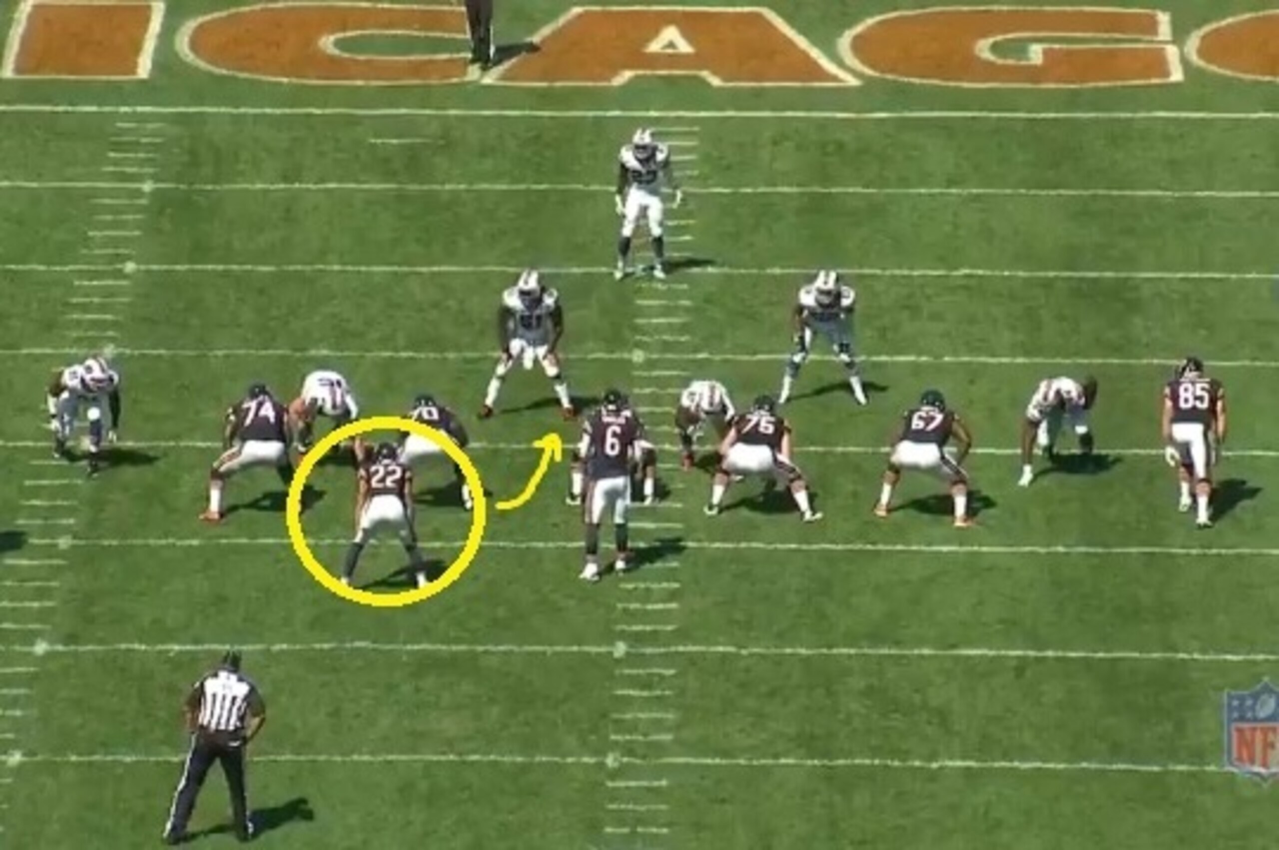 Matt Forte attempts to exploit a hole up the middle.