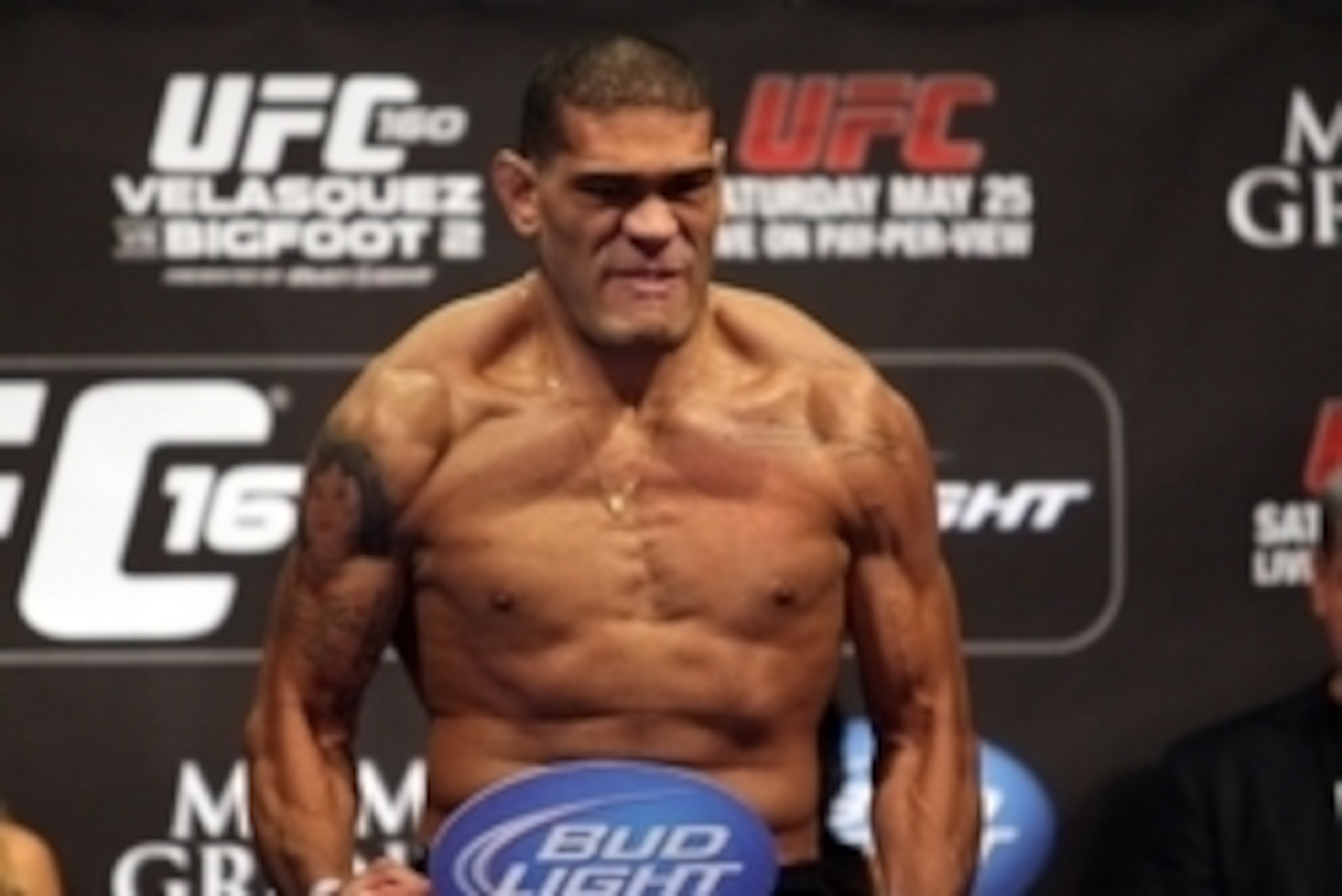 May 24, 2013; Las Vegas, NV, USA; UFC heavyweight Antonio Silva during the weight-in for UFC 160 at the MGM Grand Garden Arena. Mandatory Credit: Bruce Fedyck-USA TODAY Sports