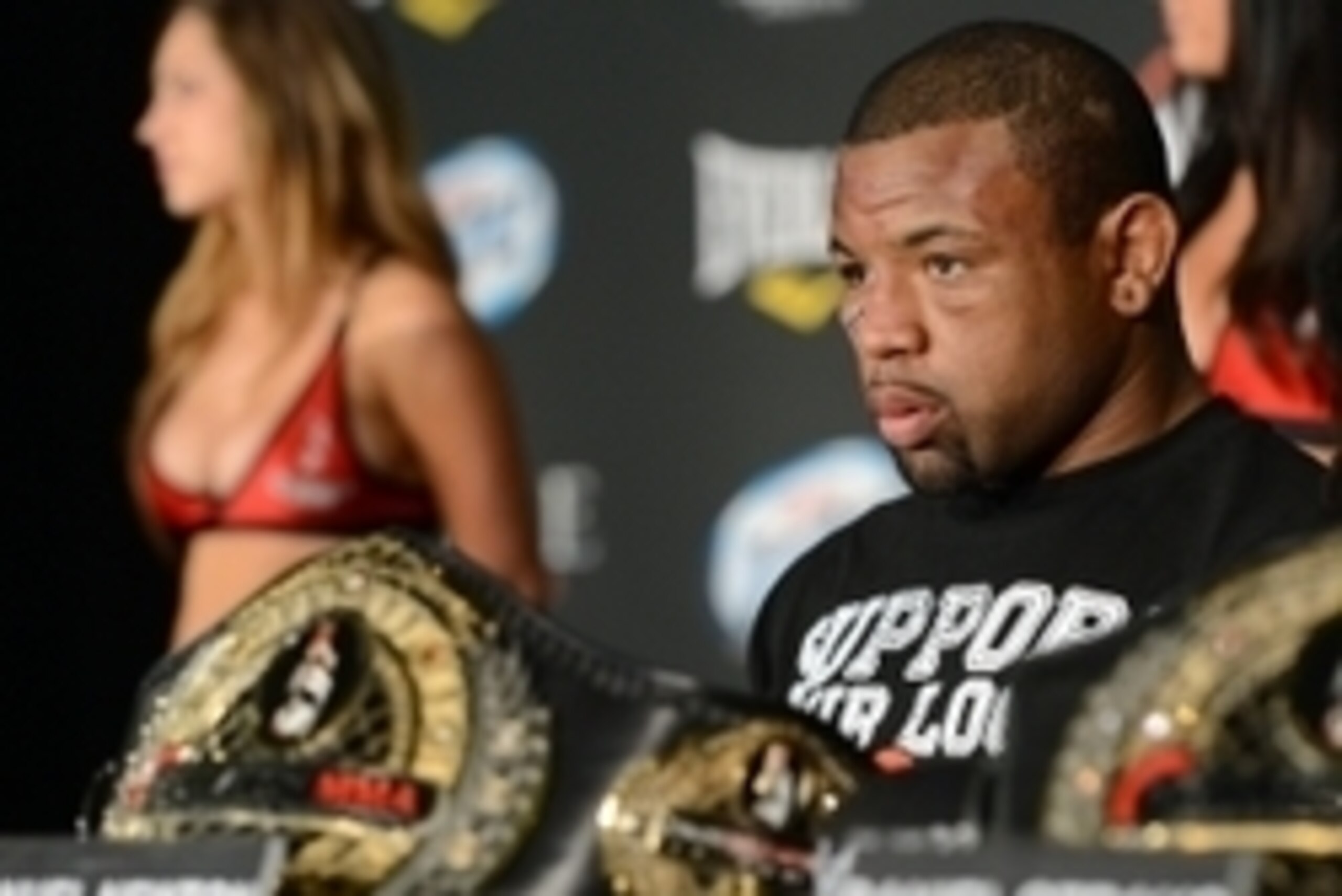 Nov 2, 2013; Long Beach, CA, USA;   Emanuel Newton at the post fight press conference after the Bellator MMA fight night at the Long Beach Arena. Alvarez won the fight. Mandatory Credit: Jayne Kamin-Oncea-USA TODAY Sports