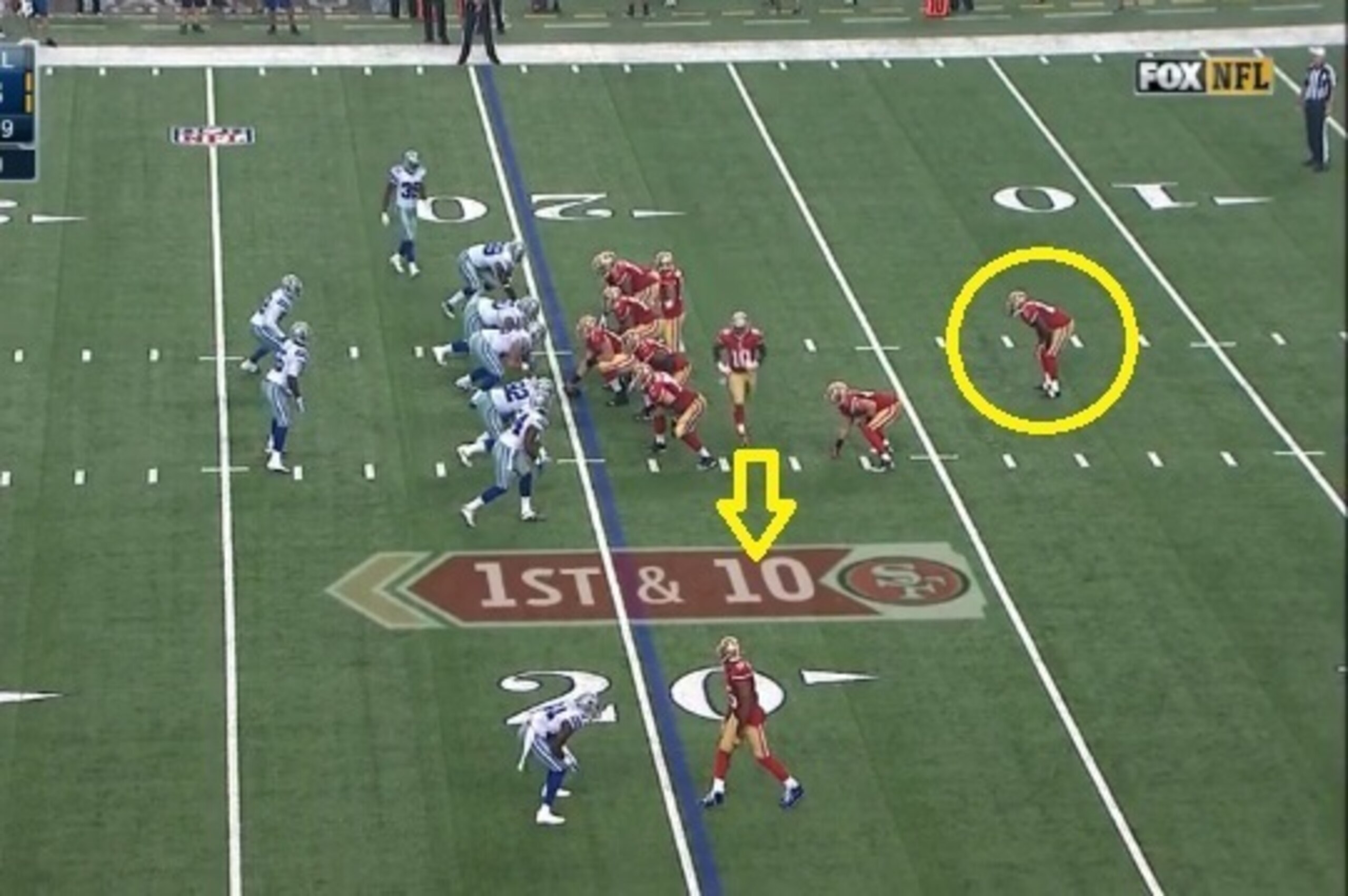 Motion helps offset the Cowboys defense in preparation for a run.