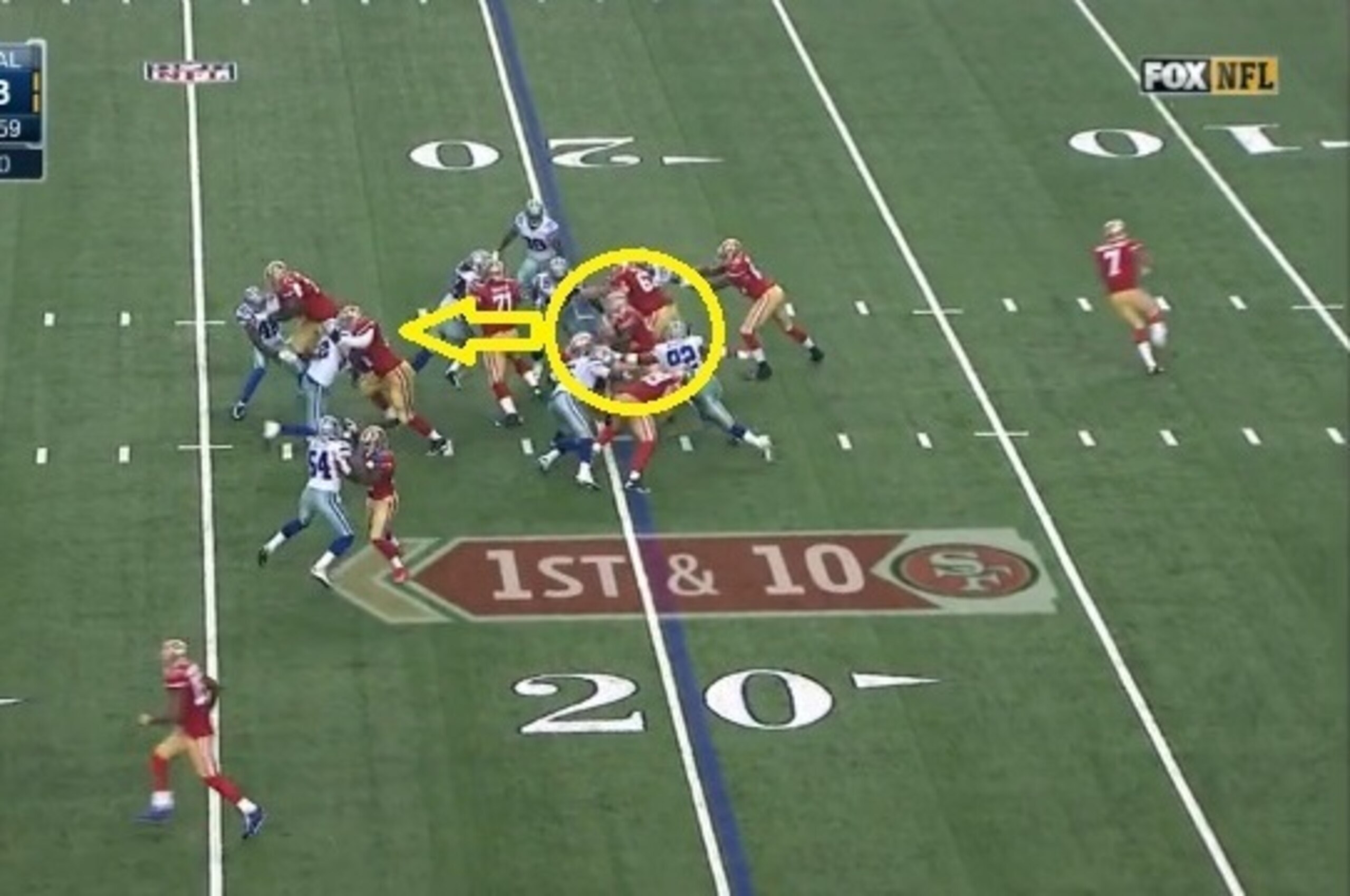 Gore exploits a hole created in the middle of Dallas' defense.