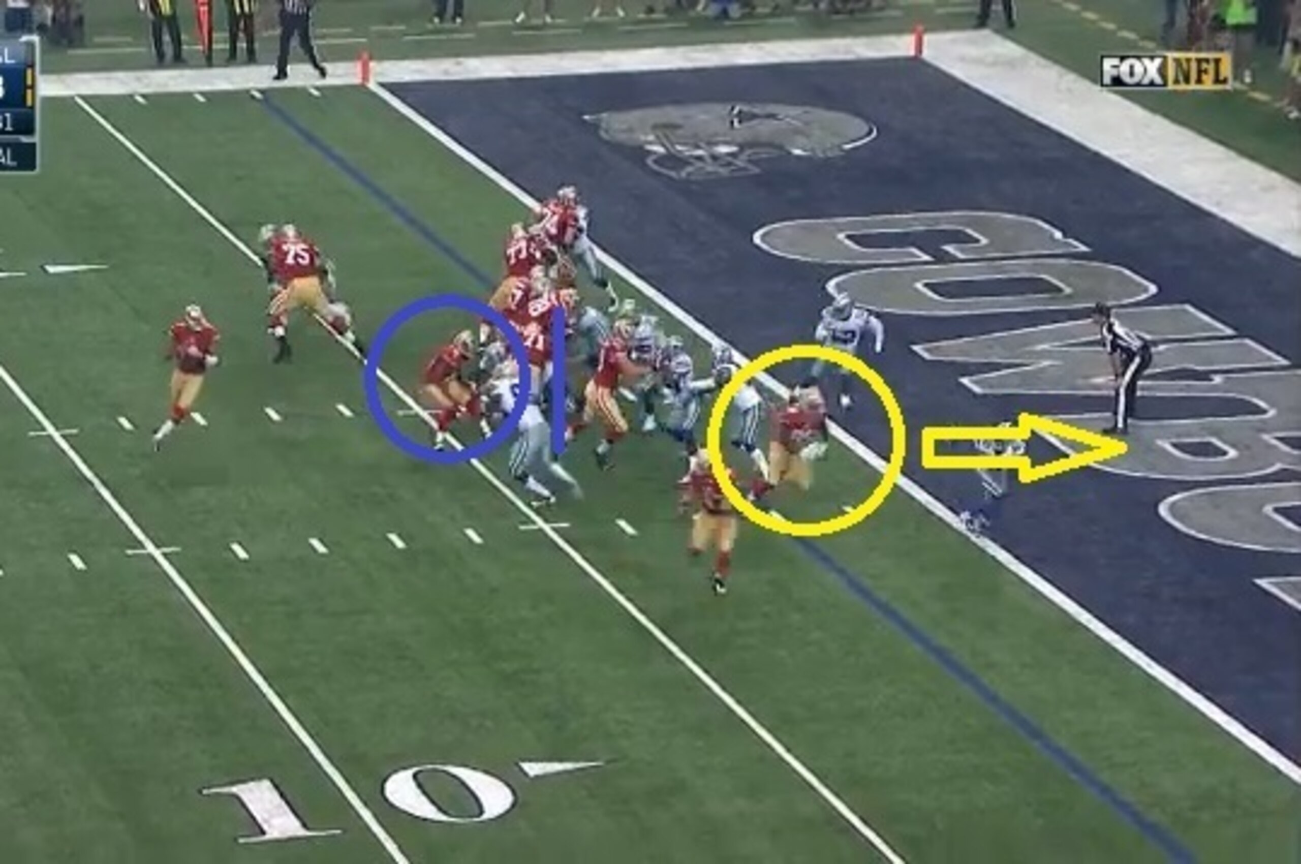 Colin Kaepernick finds Vernon Davis after a play fake to Frank Gore.