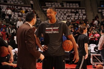 AUBURN HILLS, MI - MARCH 28:  Assisstant coach Juwan Howard talks before the game against the Detroit Pistons on March 28, 2014 at The Palace of Auburn Hills in Auburn Hills, Michigan. NOTE TO USER: User expressly acknowledges and agrees that, by download