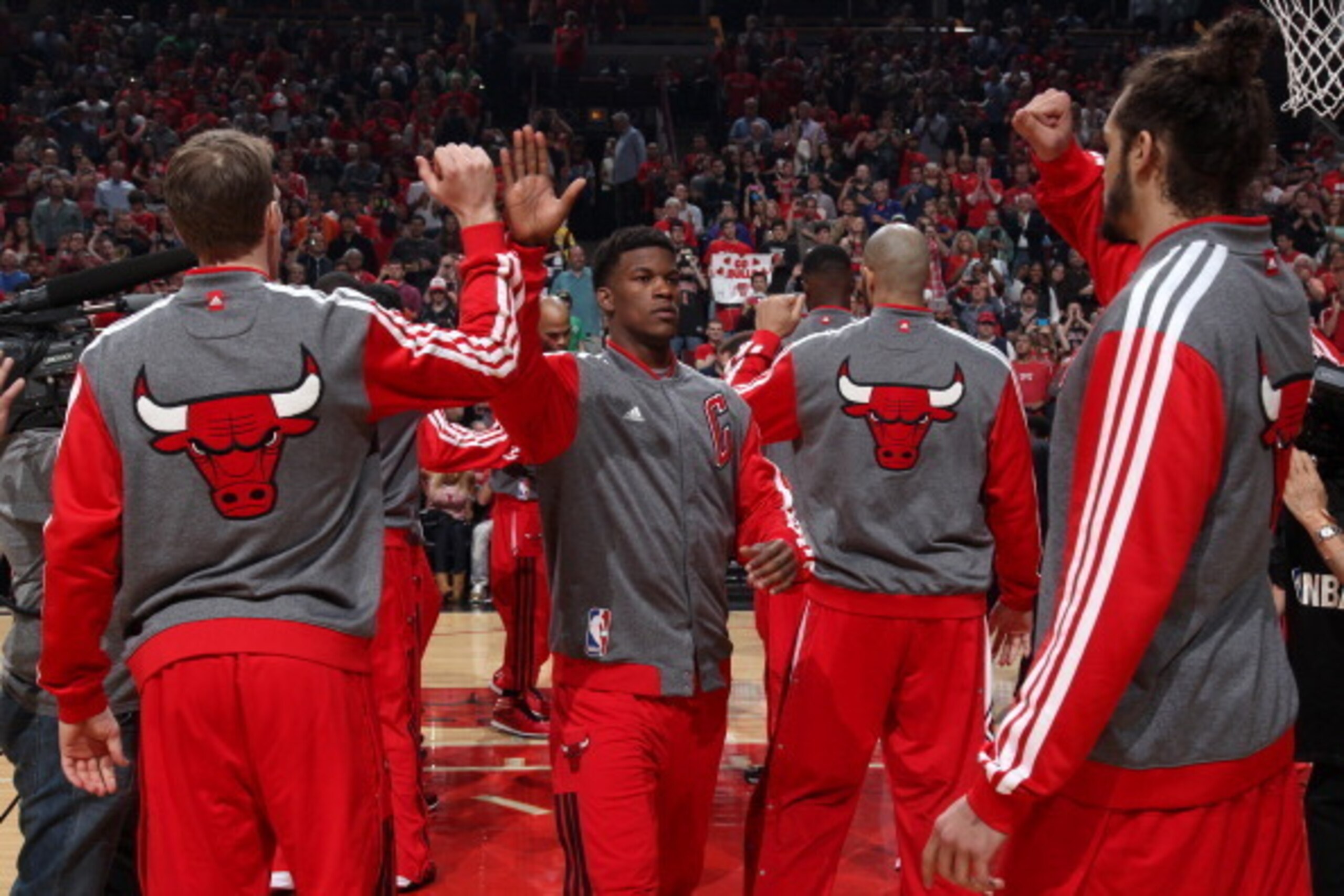 CHICAGO, IL - APRIL 20: Jimmy Butler #20 of the Chicago Bulls is introduced before a game against the Washington Wizards during Game 1 of the Eastern Conference Quarterfinals on April 20, 2014 at the United Center in Chicago, Illinois. NOTE TO USER: User CHICAGO, IL - APRIL 20: Jimmy Butler #20 of the Chicago Bulls is introduced before a game against the Washington Wizards during Game 1 of the Eastern Conference Quarterfinals on April 20, 2014 at the United Center in Chicago, Illinois. NOTE TO USER: User