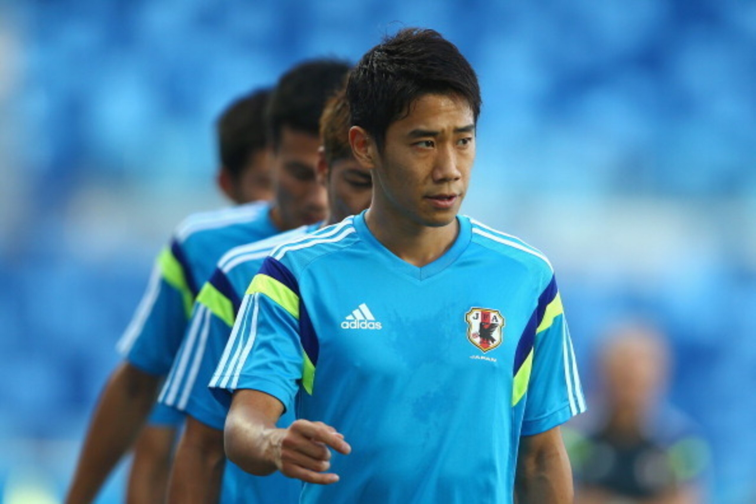 CUIABA, BRAZIL - JUNE 23: Shinji Kagawa looks on during a Japan training session at Arena Pantanal on June 23, 2014 in Cuiaba, Mato Grosso. (Photo by Mark Kolbe/Getty Images) CUIABA, BRAZIL - JUNE 23: Shinji Kagawa looks on during a Japan training session at Arena Pantanal on June 23, 2014 in Cuiaba, Mato Grosso. (Photo by Mark Kolbe/Getty Images)