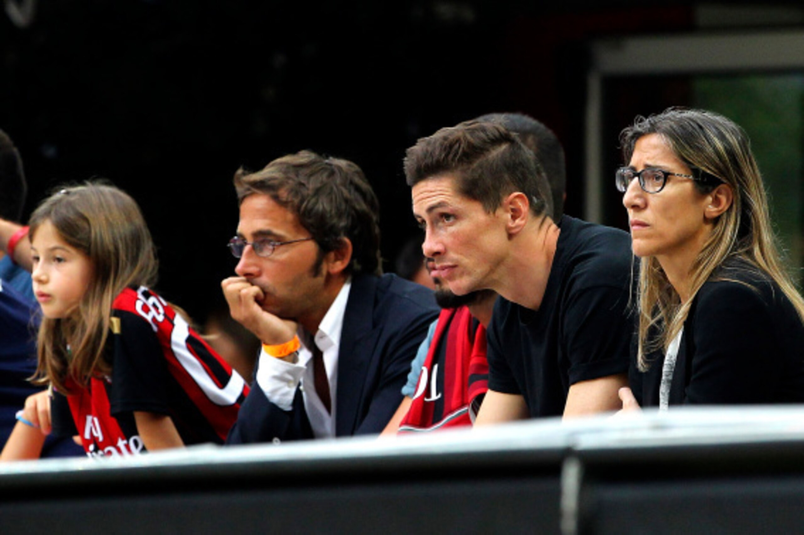 MILAN, ITALY - AUGUST 31:  Fernando Torres (2nd R) looks on during the Serie A match between AC Milan and SS Lazio at Stadio Giuseppe Meazza on August 31, 2014 in Milan, Italy.  (Photo by Marco Luzzani/Getty Images)