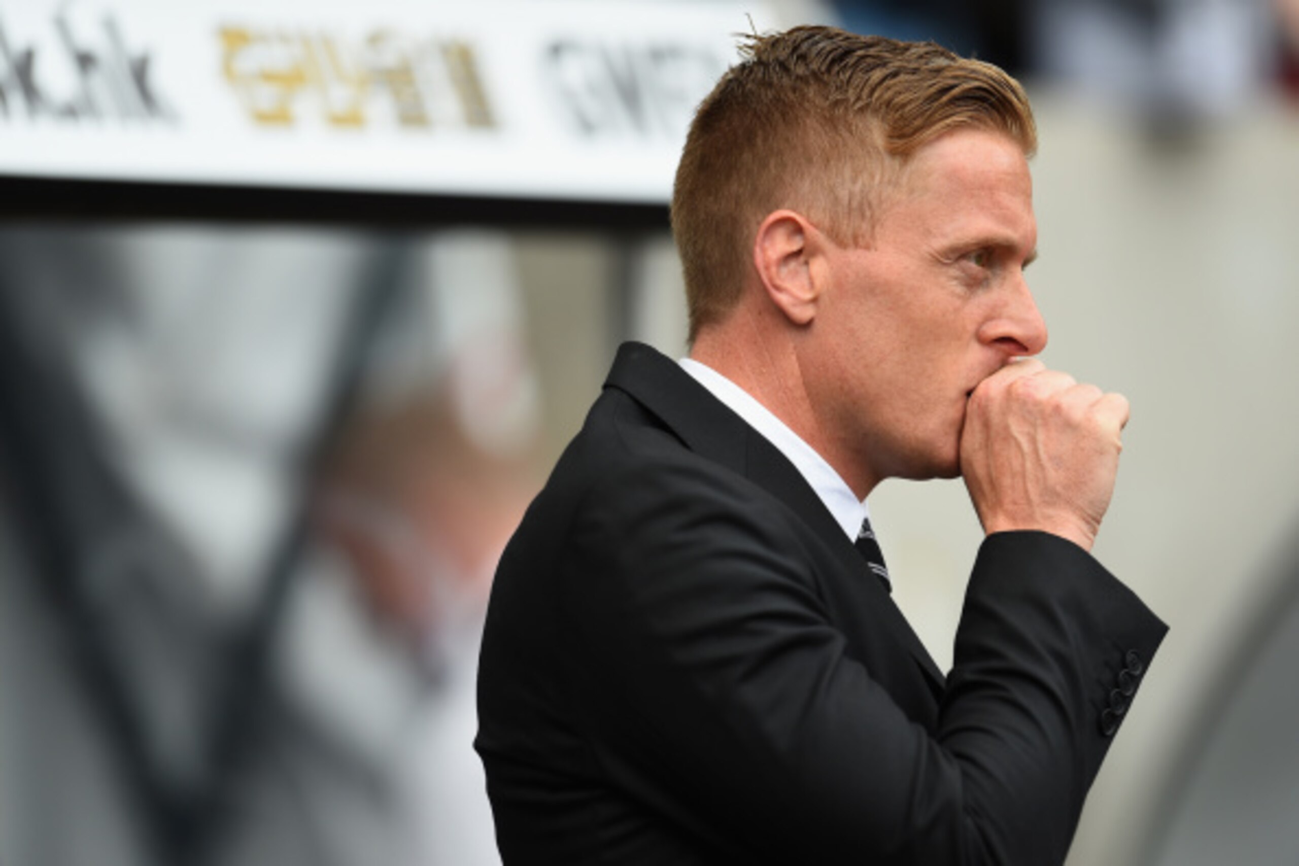 SWANSEA, WALES - AUGUST 30:  Manager Garry Monk of Swansea City during the Barclays Premier League match between Swansea City and West Bromwich Albion at Liberty Stadium on August 30, 2014 in Swansea, Wales.  (Photo by Christopher Lee/Getty Images)