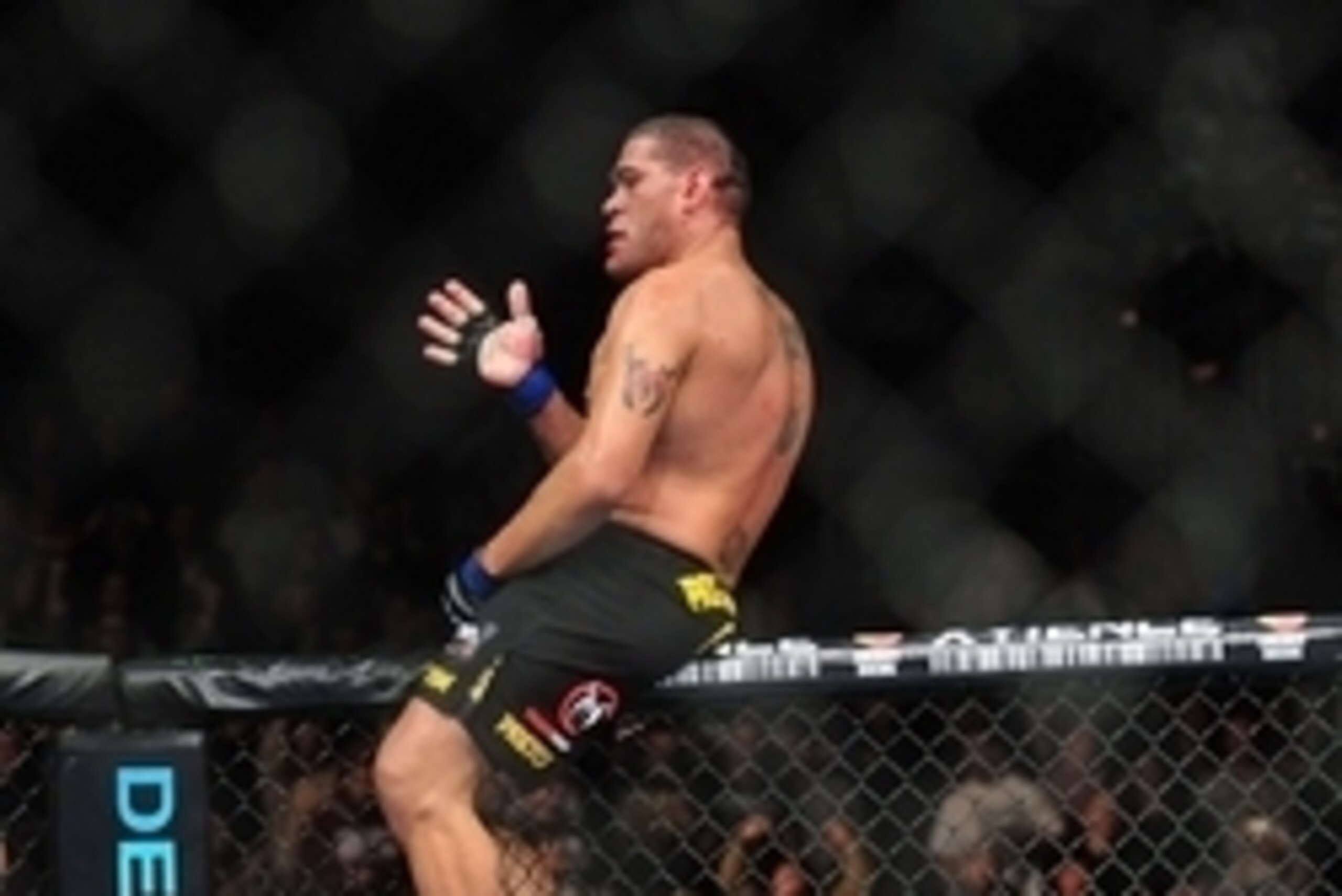 Feb 2, 2013; Las Vegas, NV, USA; Antonio Silva celebrates his victory during UFC 156 at the Mandalay Bay Events Center. Mandatory Credit: Gary A. Vasquez-USA TODAY Sports