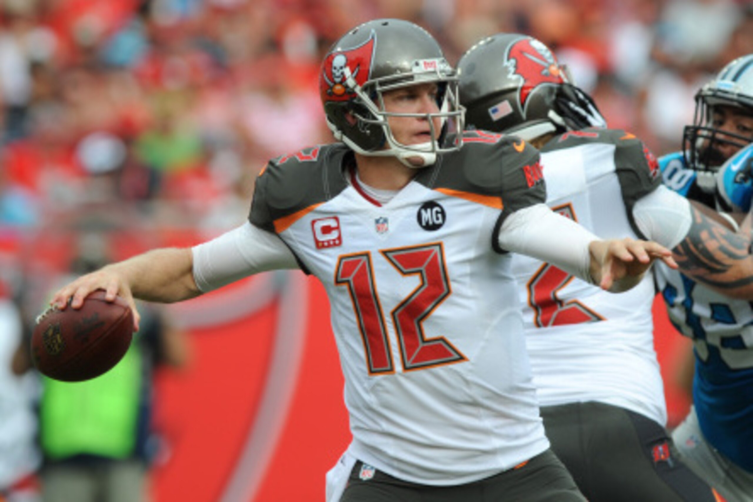 TAMPA, FL - SEPTEMBER 7: Quarterback Josh McCown #12 of the Tampa Bay Buccaneers against the Carolina Panthers at Raymond James Stadium on September 7, 2014 in Tampa, Florida. (Photo by Cliff McBride/Getty Images) )
