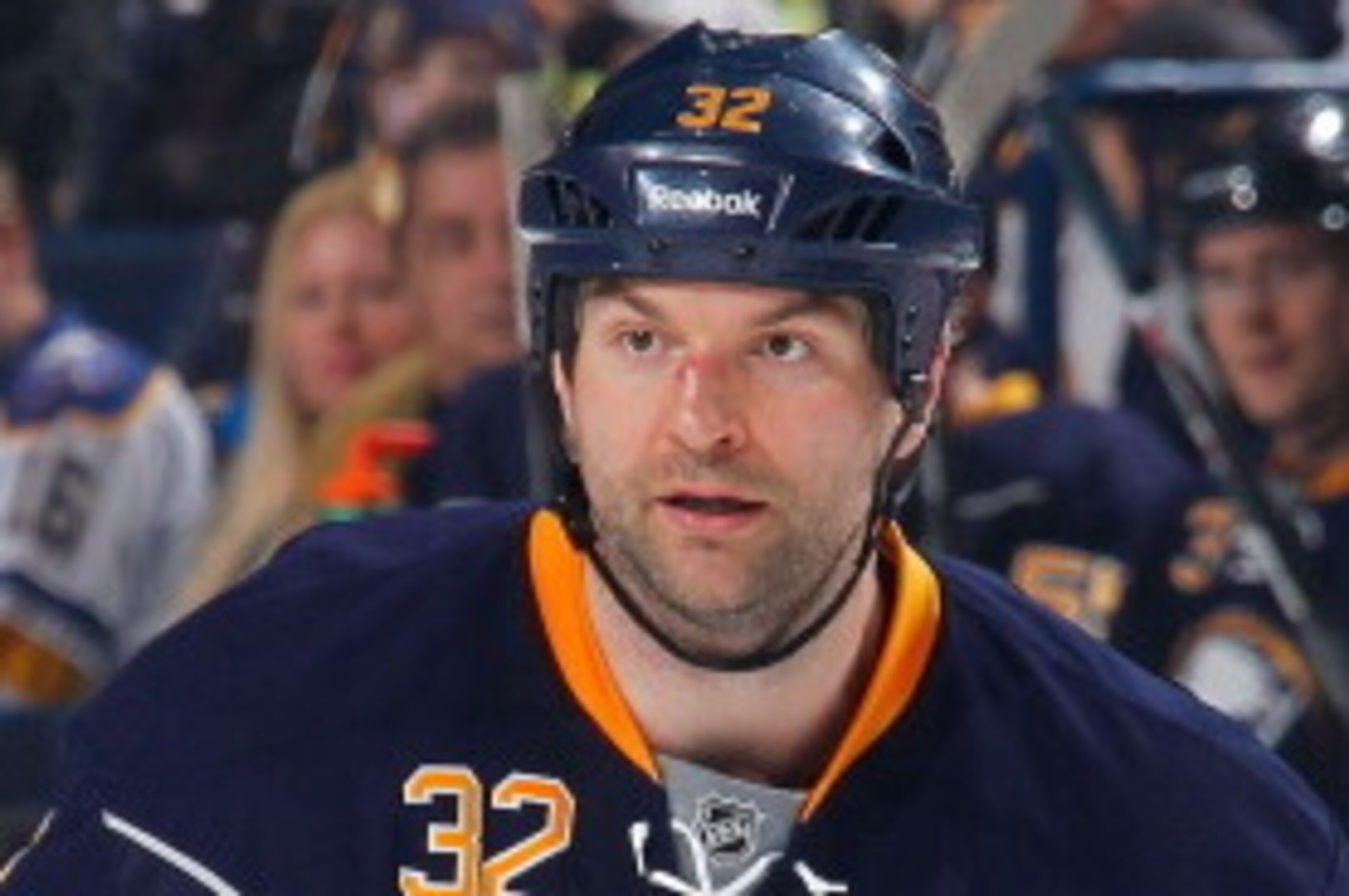 BUFFALO, NY - APRIL 13: John Scott #32 of the Buffalo Sabres skates against the New York Islanders on April 13, 2014 at the First Niagara Center in Buffalo, New York. (Photo by Bill Wippert/NHLI via Getty Images) BUFFALO, NY - APRIL 13: John Scott #32 of the Buffalo Sabres skates against the New York Islanders on April 13, 2014 at the First Niagara Center in Buffalo, New York. (Photo by Bill Wippert/NHLI via Getty Images)