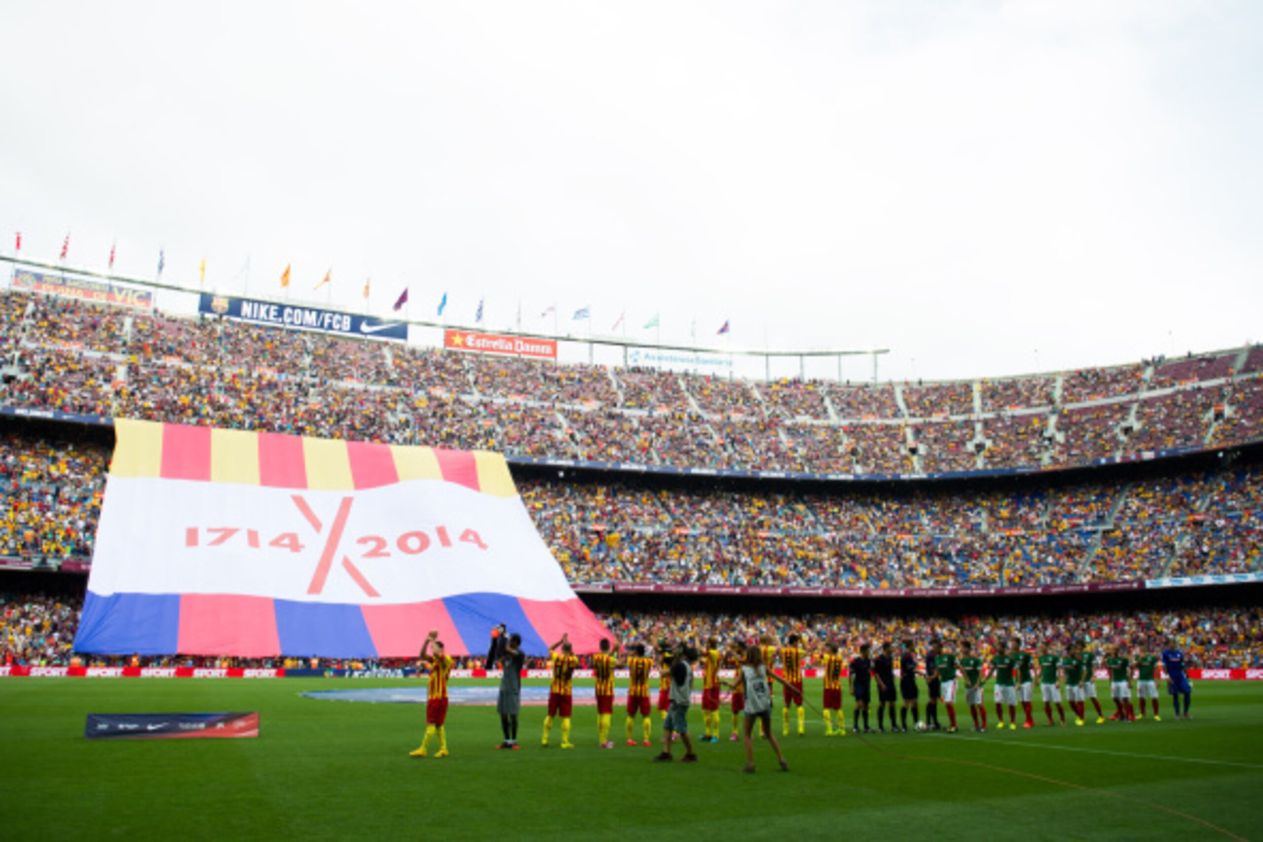 BARCELONA, SPAIN - SEPTEMBER 13: A giant banner is displayed before the La Liga match between FC Barcelona and Athletic Club at Camp Nou on September 13, 2014 in Barcelona, Spain. (Photo by Alex Caparros/Getty Images)