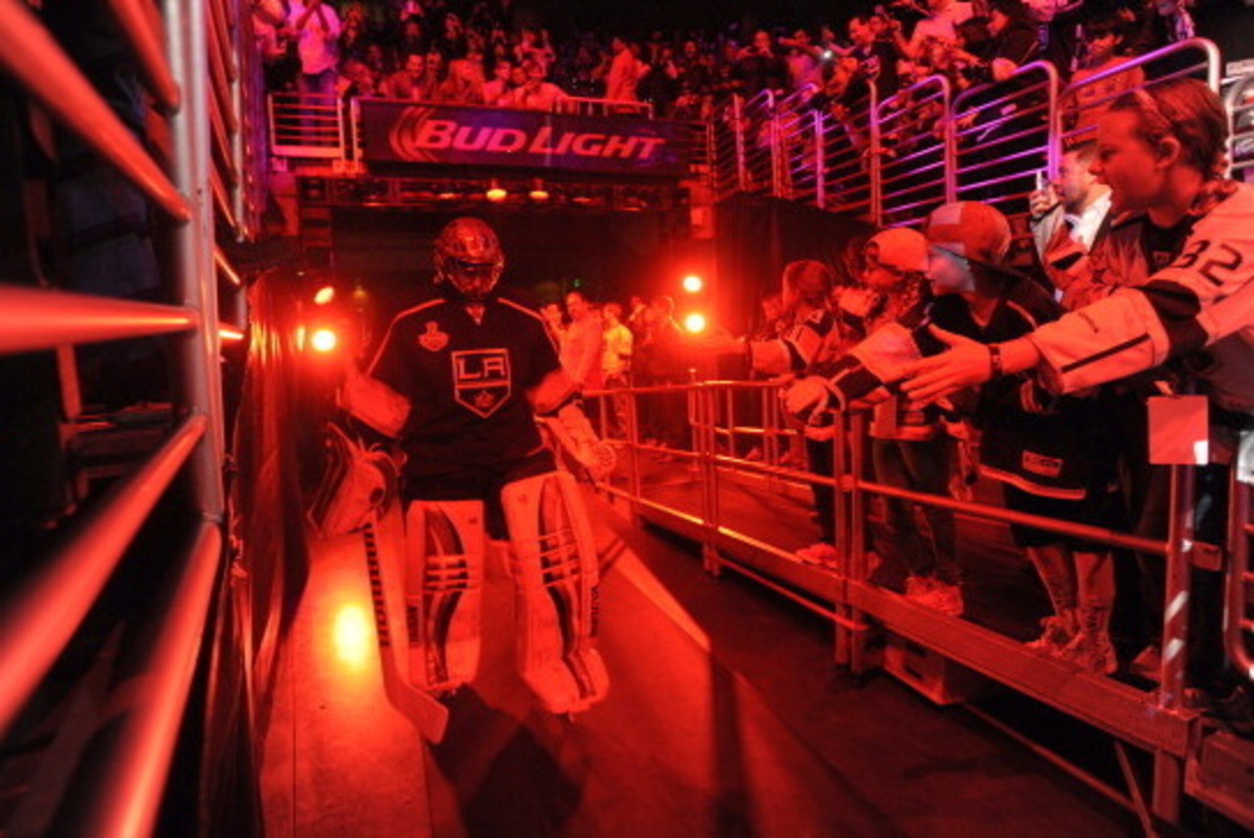 LOS ANGELES, CA - JUNE 13:  Jonathan Quick #32 of the Los Angeles Kings heads out to the ice to take on the New York Rangers in Game Five of the 2014 NHL Stanley Cup Final at Staples Center on June 13, 2014 in Los Angeles, California. (Photo by Juan Ocamp