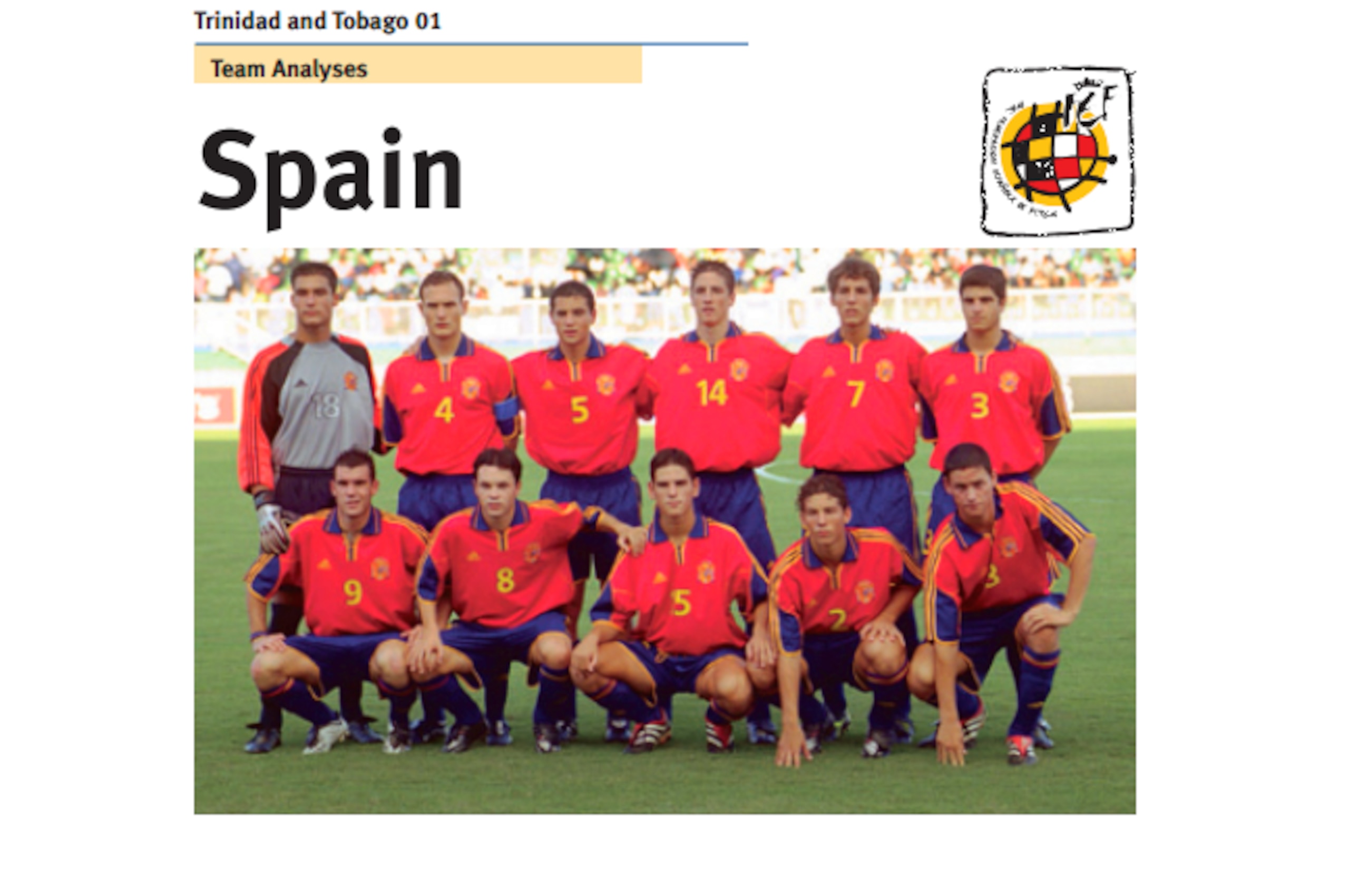 Andres Iniesta (No. 8), Fernando Torres (No. 14), Miguel Angel Moya (No. 18).