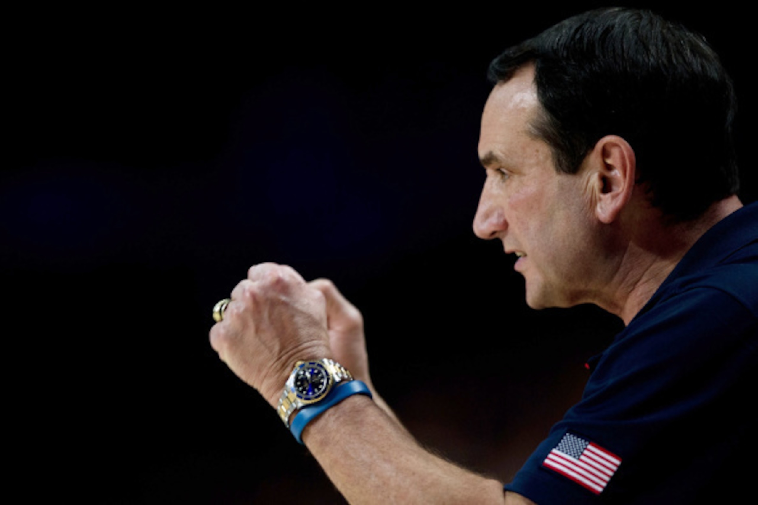 MADRID, SPAIN - SEPTEMBER 14: Head coach Mike Krzyzewski celebrates during the 2014 FIBA World Basketball Championship final match between USA and Serbia at Palacio de los Deportes on September 14, 2014 in Madrid, Spain.  (Photo by Gonzalo Arroyo Moreno/G