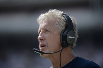 SAN DIEGO, CA - SEPTEMBER 14:  Head coach Pete Carroll of the Seattle Seahawks watches from the sideline while playing the San Diego Chargers at Qualcomm Stadium on September 14, 2014 in San Diego, California.  (Photo by Donald Miralle/Getty Images)
