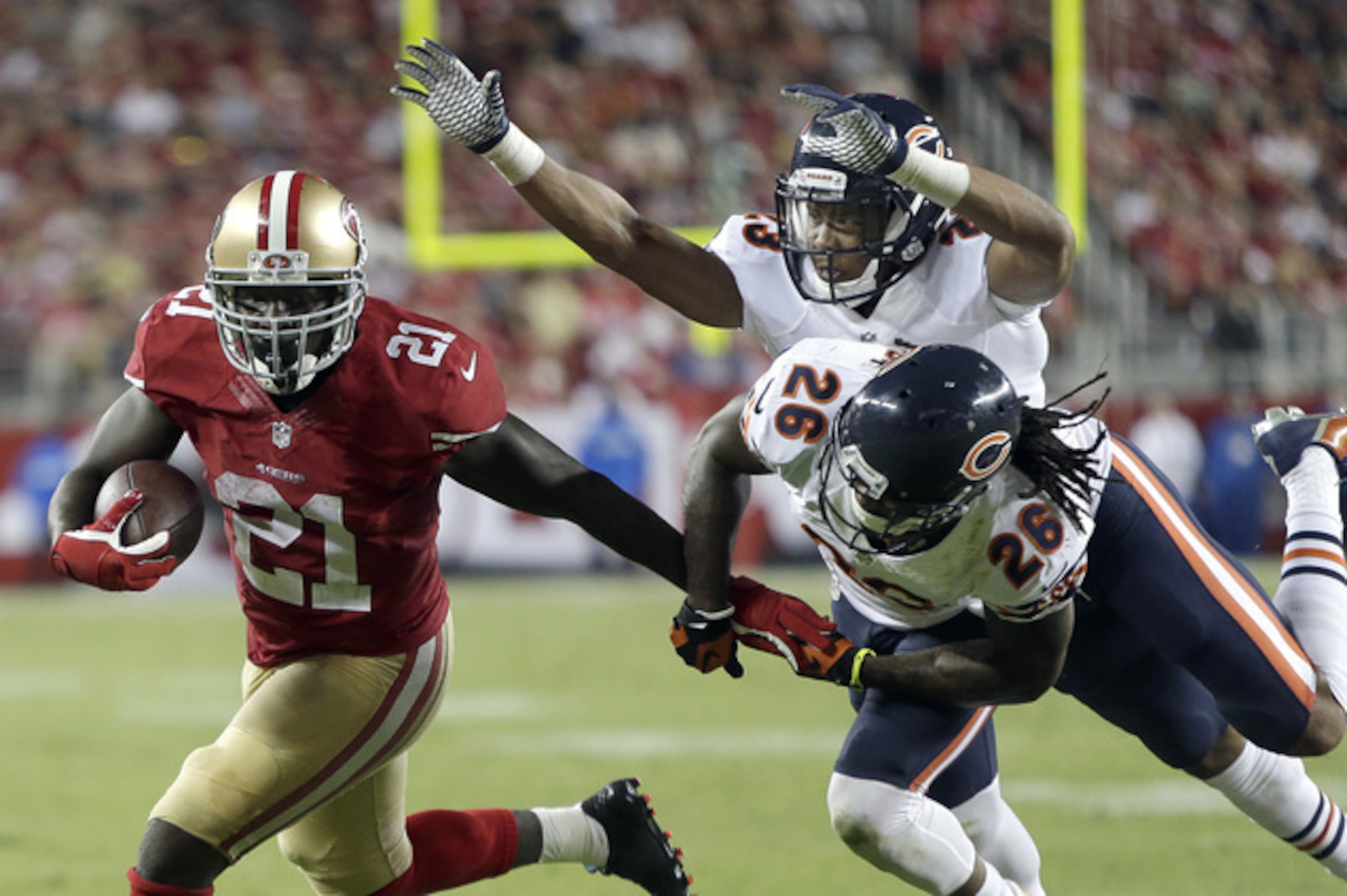 Frank Gore's 54-yard score was called back by a holding call. Frank Gore's 54-yard score was called back by a holding call.