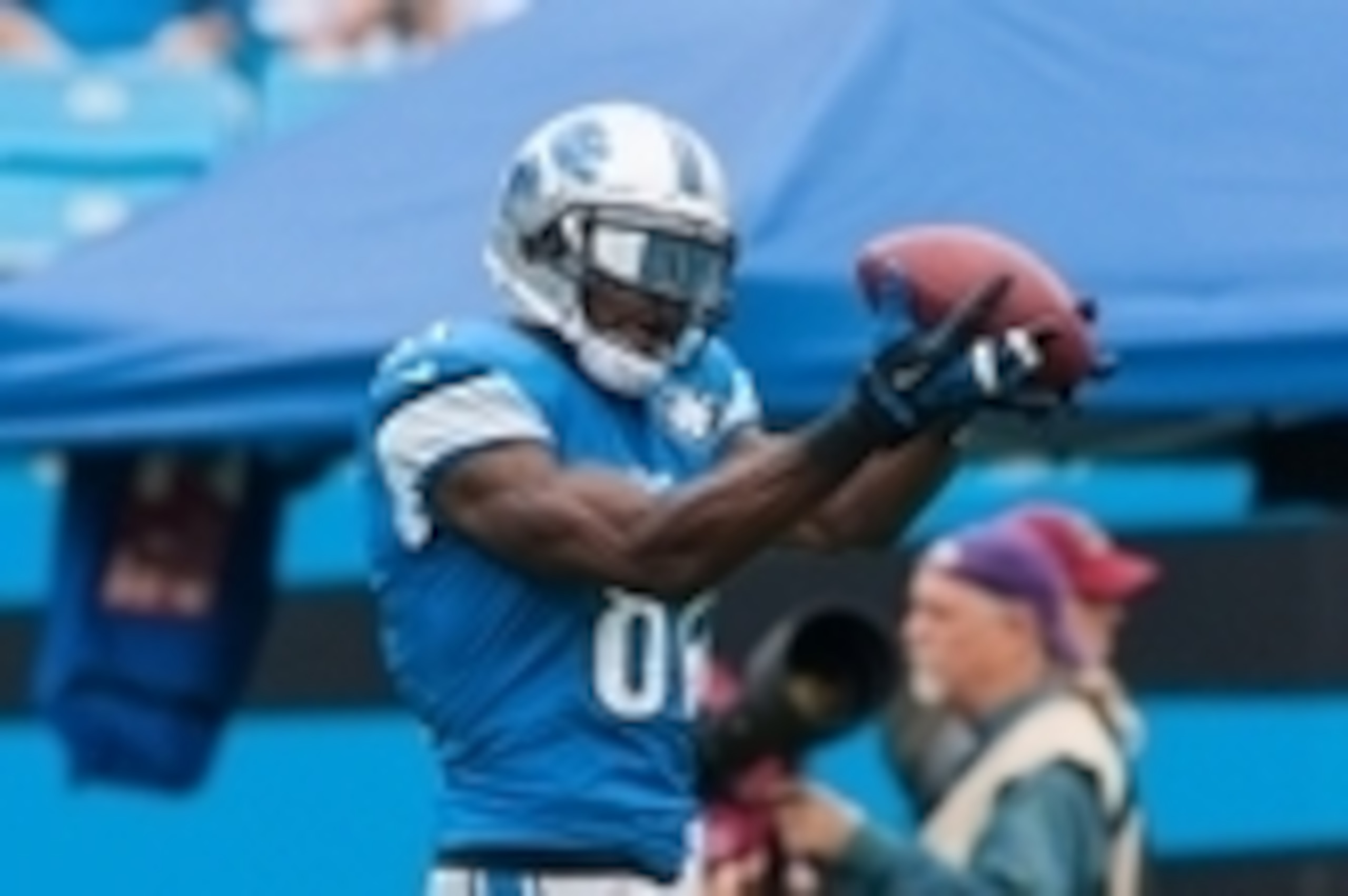 Sep 14, 2014; Charlotte, NC, USA; Detroit Lions wide receiver Calvin Johnson (81) catches a pass during warm ups before the game against the Carolina Panthers at Bank of America Stadium. Mandatory Credit: Jeremy Brevard-USA TODAY Sports
