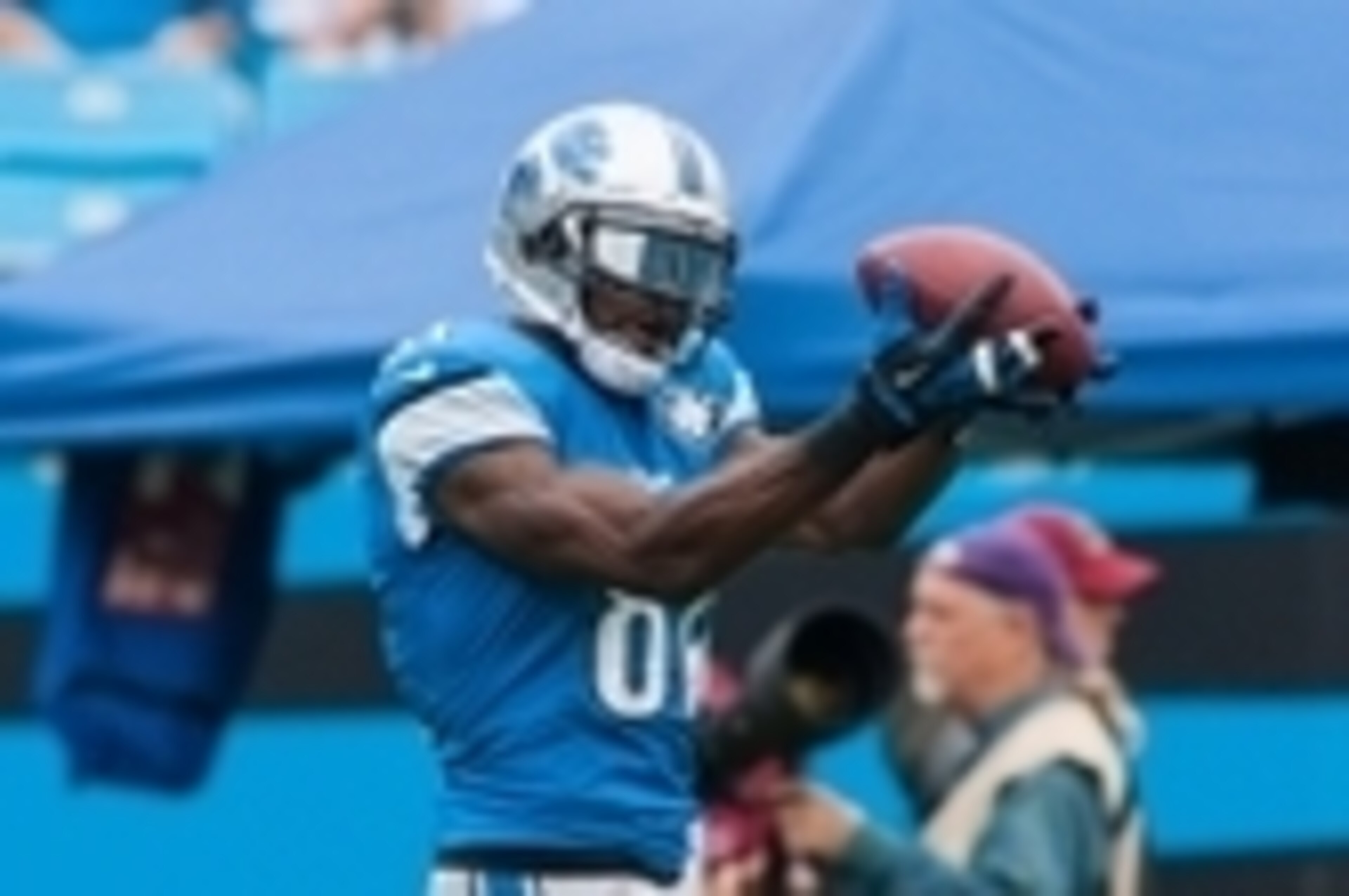 Sep 14, 2014; Charlotte, NC, USA; Detroit Lions wide receiver Calvin Johnson (81) catches a pass during warm ups before the game against the Carolina Panthers at Bank of America Stadium. Mandatory Credit: Jeremy Brevard-USA TODAY Sports