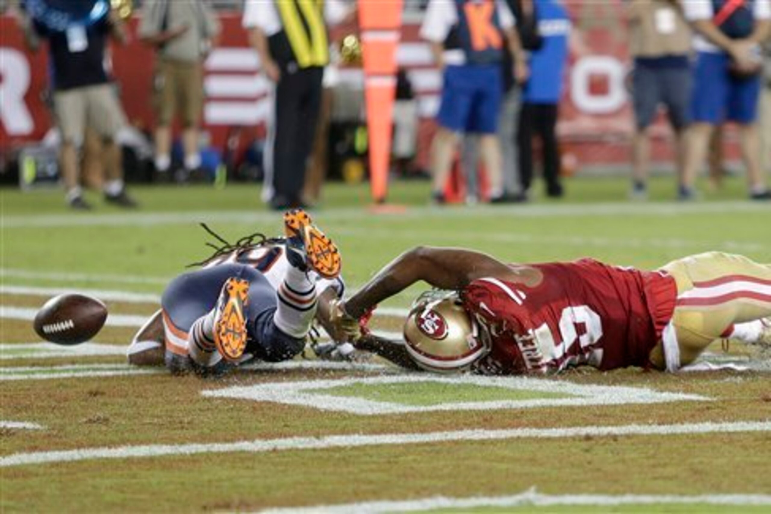 Michael Crabtree nearly hauled in a fourth-quarter pass that would have put the 49ers down by two points. Michael Crabtree nearly hauled in a fourth-quarter pass that would have put the 49ers down by two points.