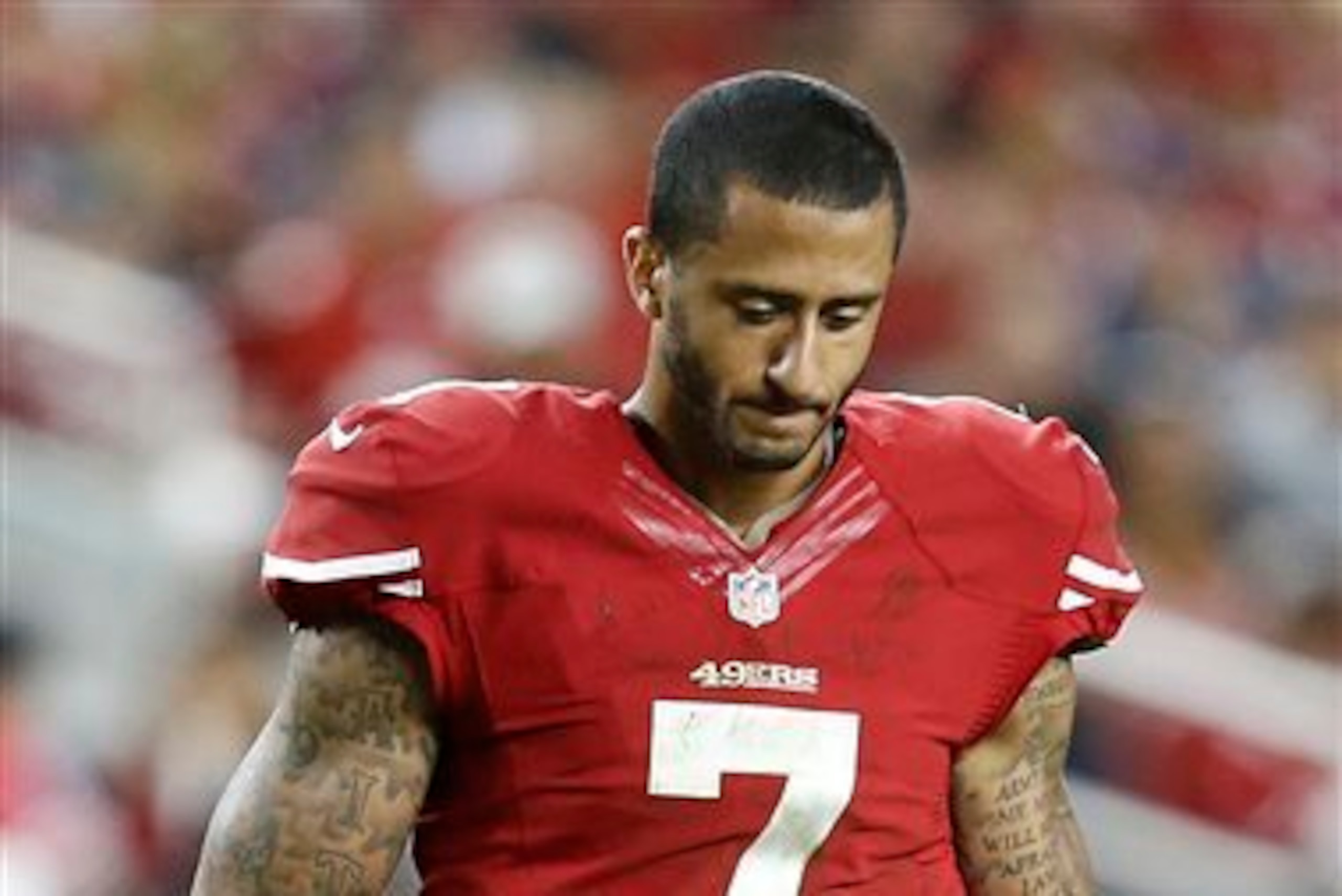 Colin Kaepernick was sacked four times and committed four turnovers. Colin Kaepernick was sacked four times and committed four turnovers.