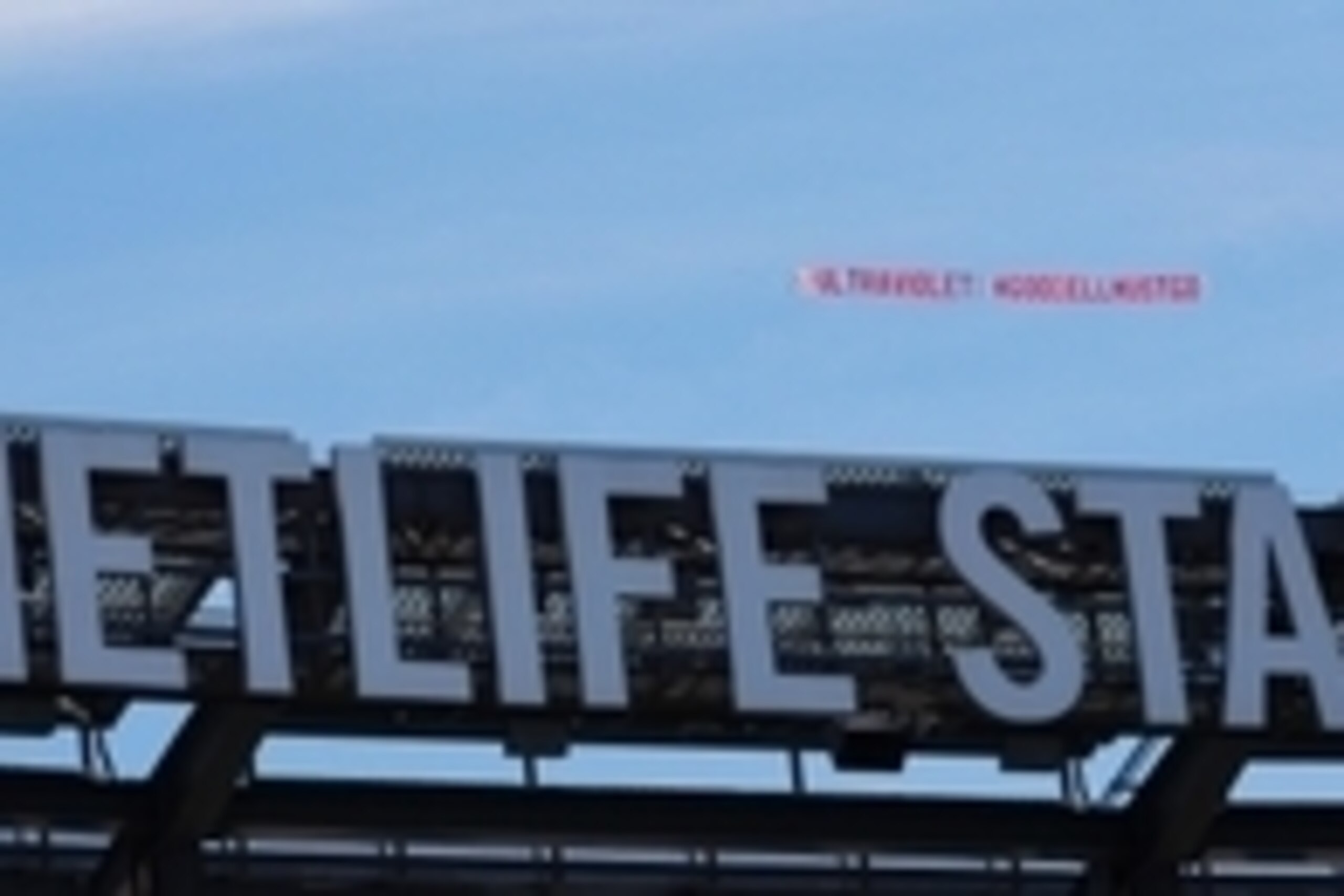 Sep 14, 2014; East Rutherford, NJ, USA; A plane tows a banner reading