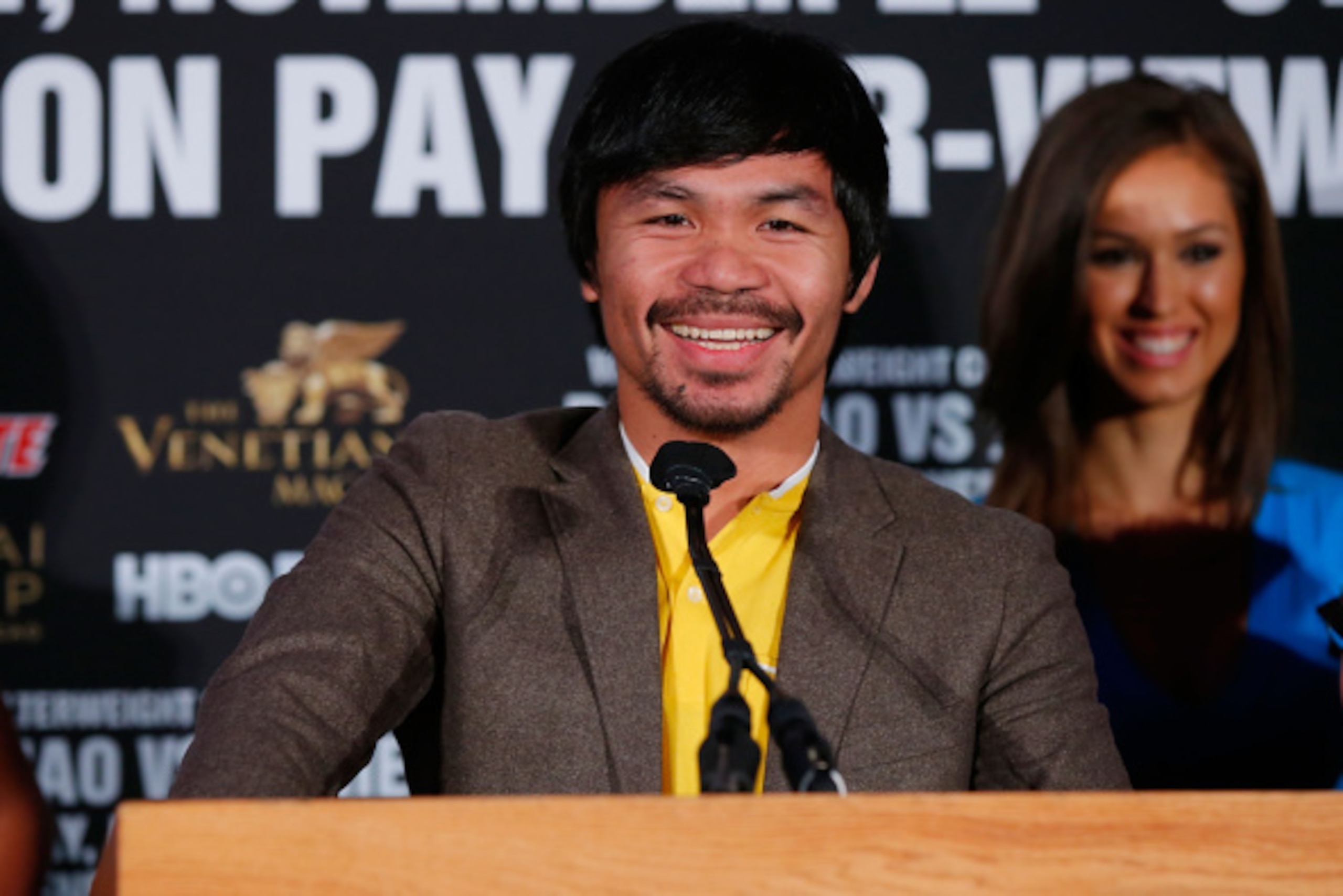 NEW YORK, NY - SEPTEMBER 04:  Manny Pacquiao attends the Manny Pacquiao v Chris Algieri Media Tour at The Liberty Theatre on September 4, 2014 in New York City.  (Photo by Joe Scarnici/Getty Images)