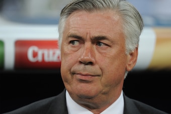 MADRID, SPAIN - AUGUST 19:  Head coach of Real Madrid Carlo Ancelotti looks on during the Supercopa first leg match between Real Madrid and Club Atletico de Madrid at Estadio Santiago Bernabeu on August 19, 2014 in Madrid, Spain.  (Photo by Denis Doyle/Ge