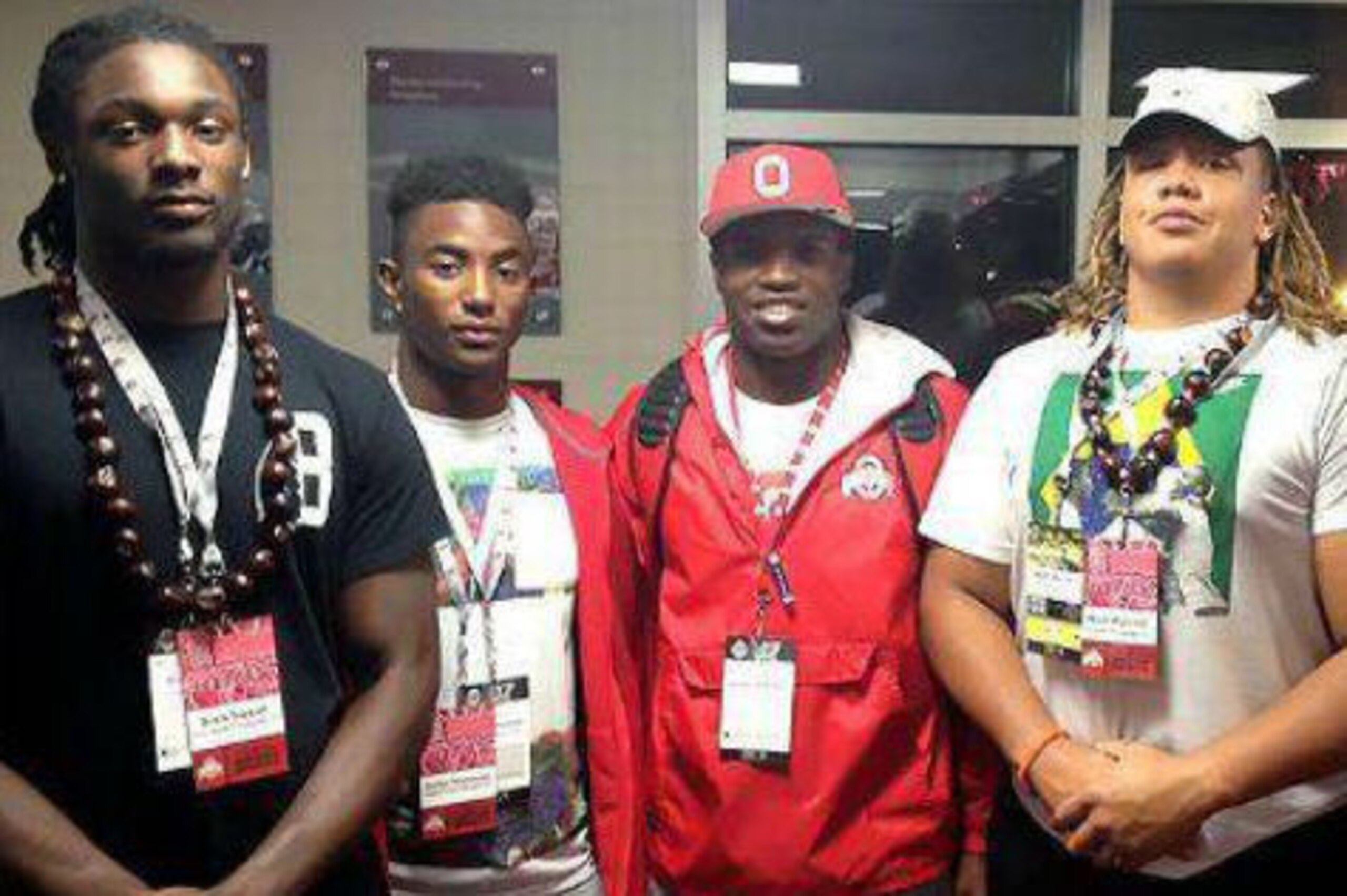 Josh Sweat (left) visited Ohio State with a host of other elite recruits for the Virginia Tech game.