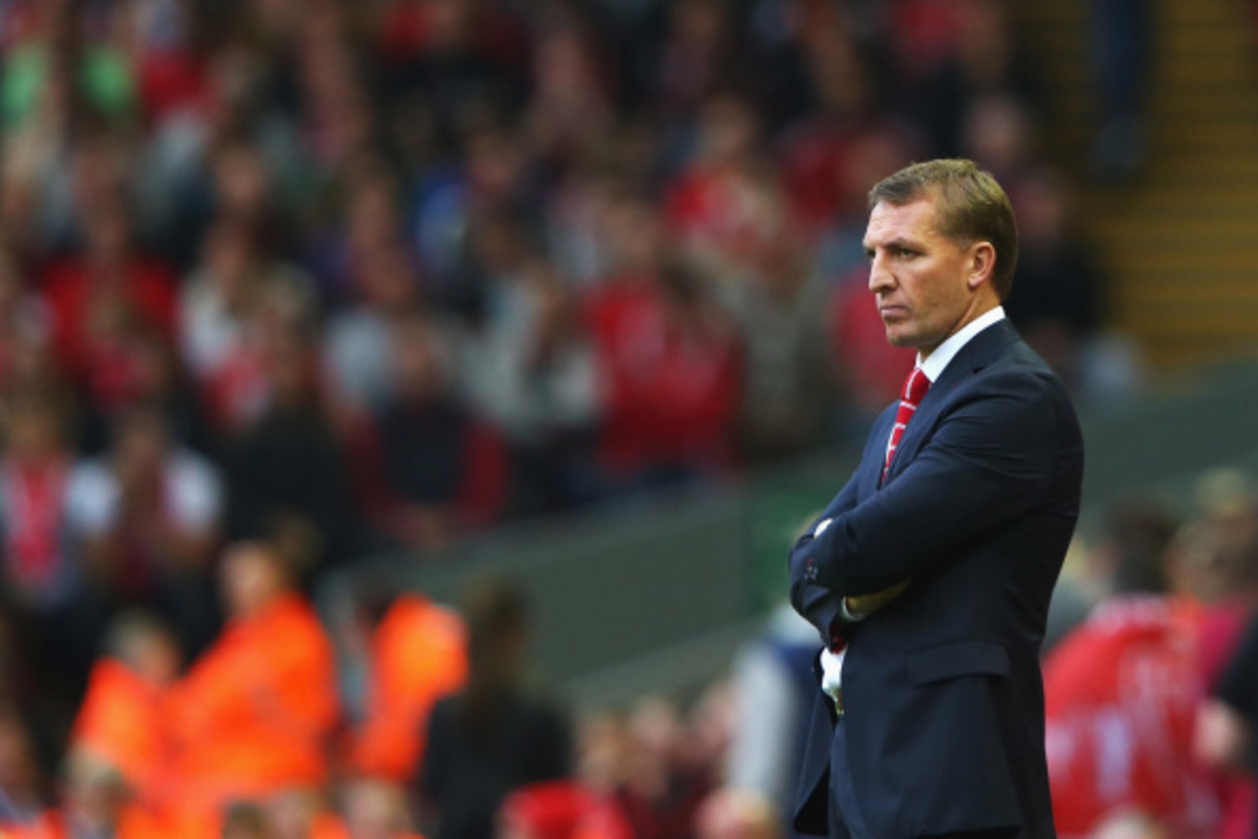 LIVERPOOL, ENGLAND - SEPTEMBER 13: Brendan Rodgers, manager of Liverpool looks on during the Barclays Premier League match between Liverpool and Aston Villa at Anfield on September 13, 2014 in Liverpool, England.  (Photo by Alex Livesey/Getty Images)