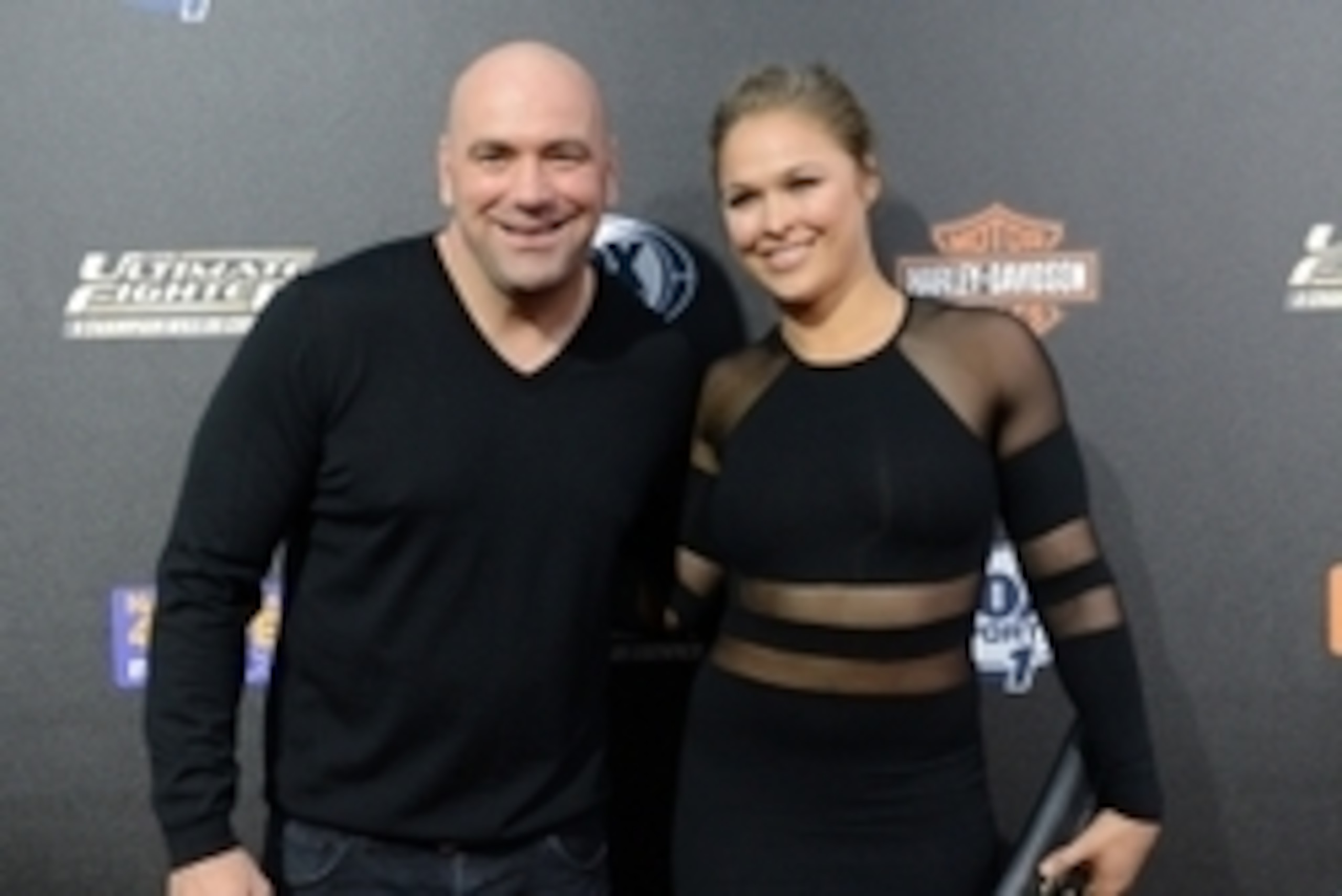 Sep 9, 2014; Los Angeles, CA, USA; UFC Women's Bantamweight champion Ronda Rousey and UFC presidentand Dana White arrive on the Red Carpet at Lure Nightclub for the premier of The Ultimate Fighter women in the newly formed women in the strawweight class. 