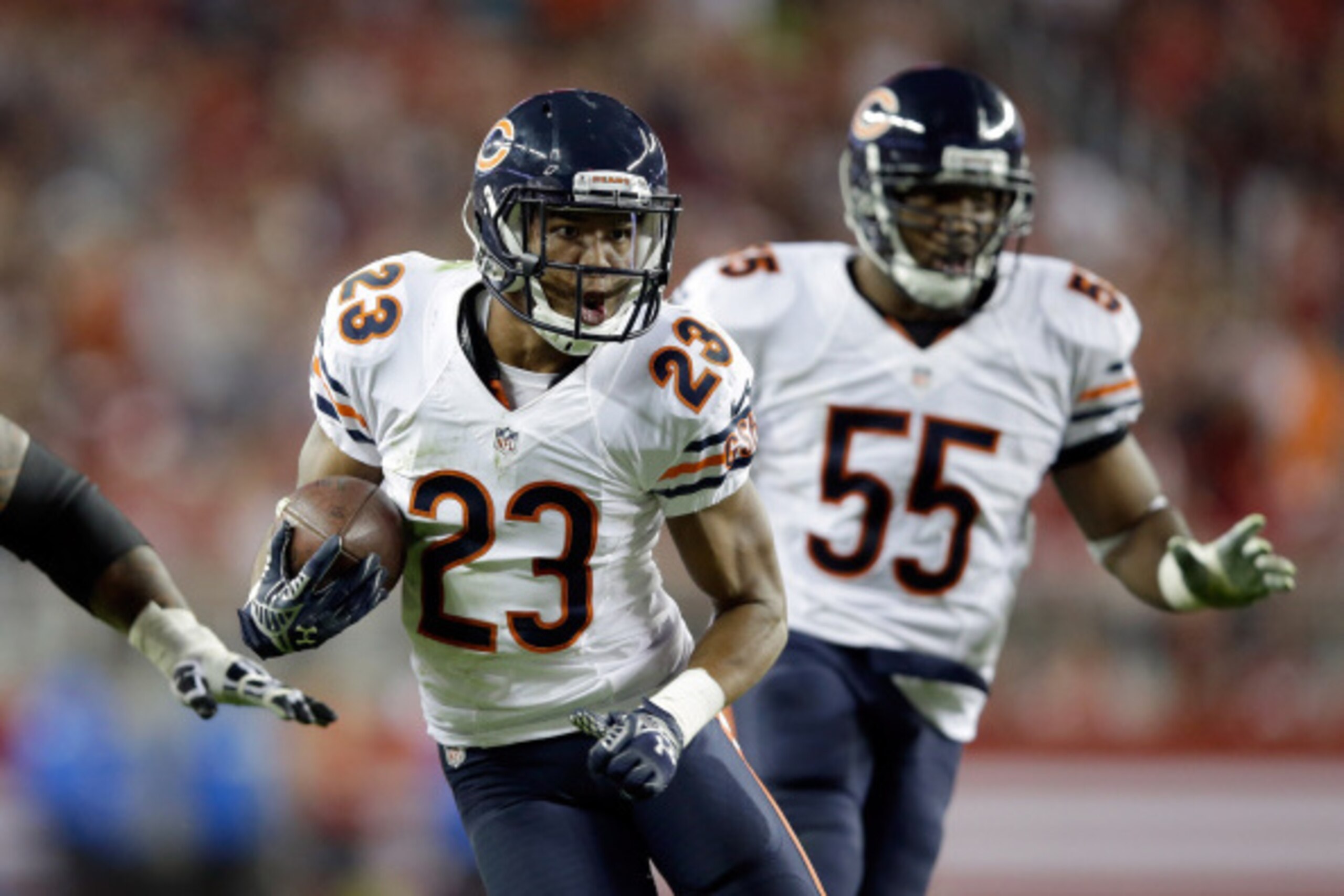 SANTA CLARA, CA - SEPTEMBER 14:  Cornerback Kyle Fuller #23 of the Chicago Bears runs back an interception against the San Francisco 49ers at Levi's Stadium on September 14, 2014 in Santa Clara, California.  (Photo by Ezra Shaw/Getty Images)