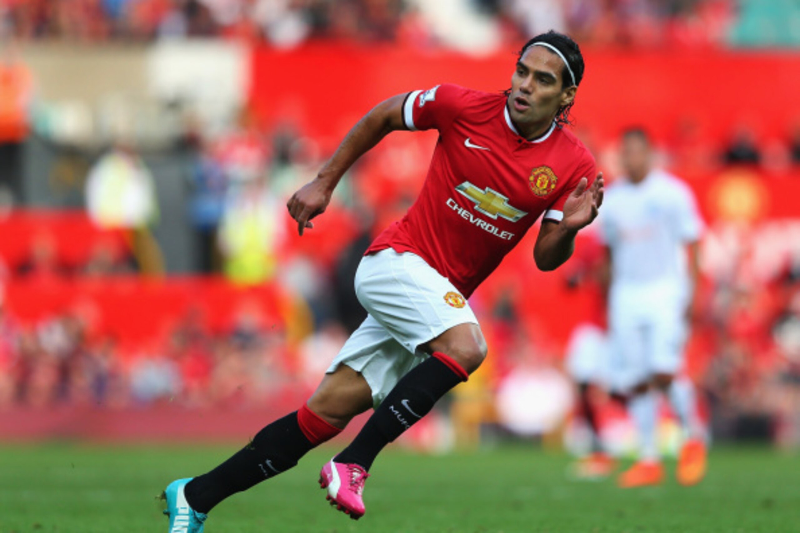 MANCHESTER, ENGLAND - SEPTEMBER 14:  Radamel Falcao of Manchester United in action during the Barclays Premier League match between Manchester United and Queens Park Rangers at Old Trafford on September 14, 2014 in Manchester, England.  (Photo by Alex Liv