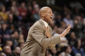 CLEVELAND, OH - APRIL 10:  Head coach Byron Scott of the Cleveland Cavaliers calls out the play late in the game against the Detroit Pistons at The Quicken Loans Arena on April 10, 2013 in Cleveland, Ohio. NOTE TO USER: User expressly acknowledges and agr