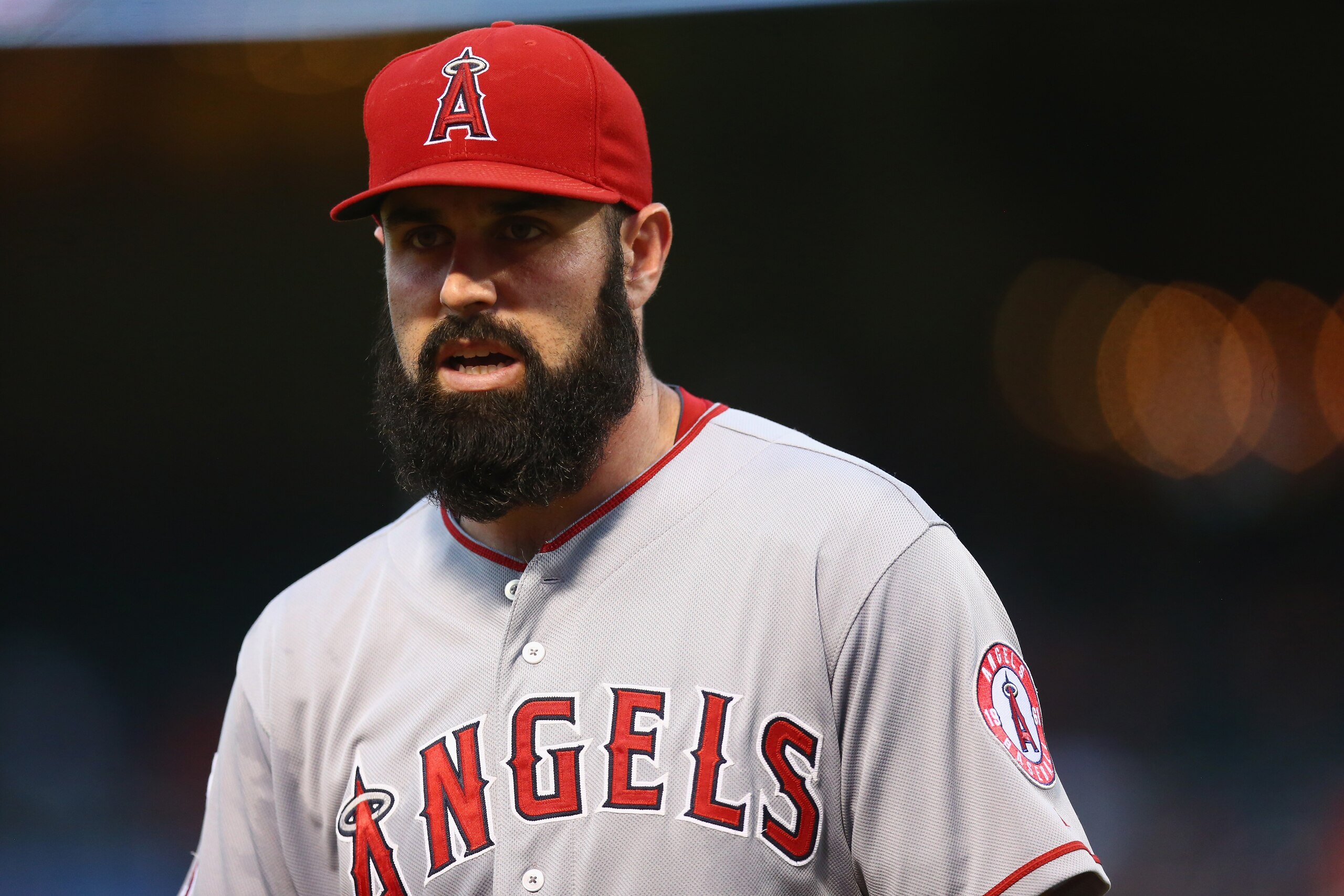 ARLINGTON, TX - SEPTEMBER 10:  Matt Shoemaker #52 of the Los Angeles Angels between innings against the Texas Rangers at Globe Life Park in Arlington on September 10, 2014 in Arlington, Texas.  (Photo by Ronald Martinez/Getty Images)