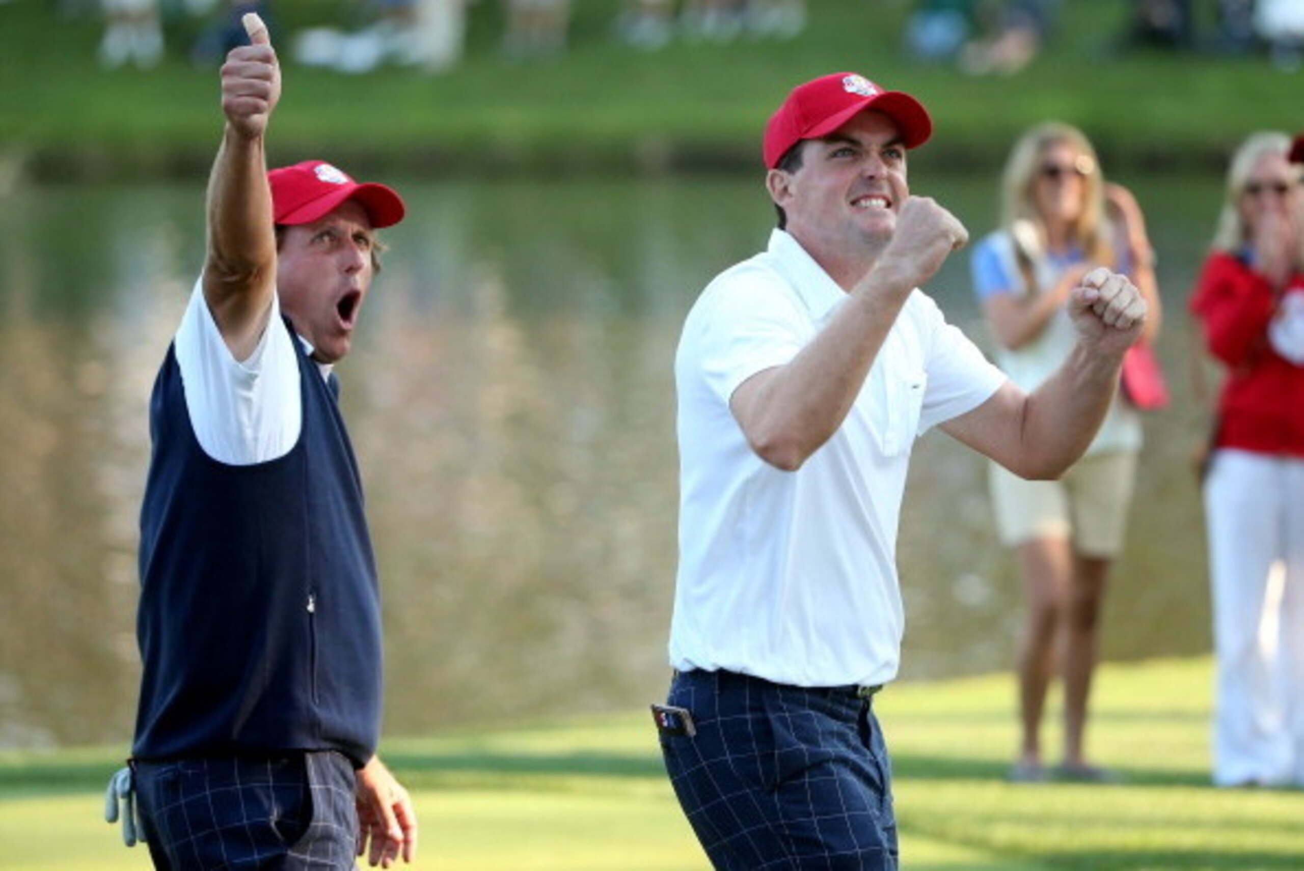 MEDINAH, IL - SEPTEMBER 28: Phil Mickelson and Keegan Bradley of the USA celebrate on the 17th green after defeating the McIlroy/McDowell team 2&1 during the Afternoon Four-Ball Matches for The 39th Ryder Cup at Medinah Country Club on September 28, 2012 MEDINAH, IL - SEPTEMBER 28: Phil Mickelson and Keegan Bradley of the USA celebrate on the 17th green after defeating the McIlroy/McDowell team 2&1 during the Afternoon Four-Ball Matches for The 39th Ryder Cup at Medinah Country Club on September 28, 2012