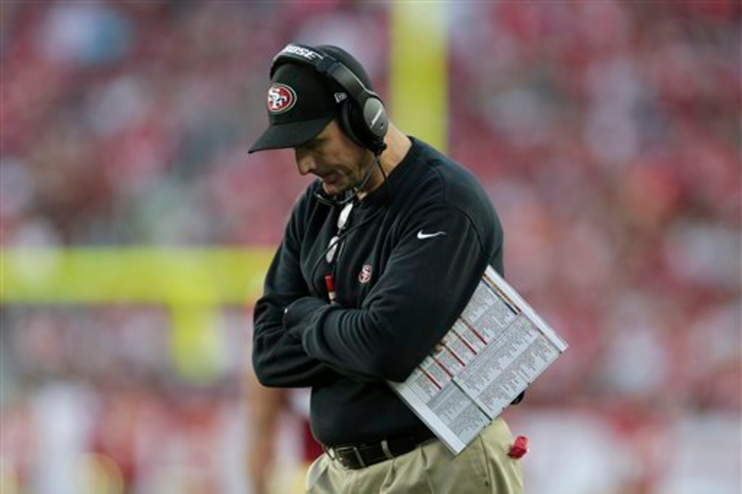 Head coach Jim Harbaugh could not stop the whirlwind of setbacks that downed San Francisco in Week 2.