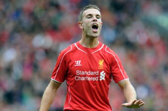 LIVERPOOL, ENGLAND - AUGUST 10:  Jordan Henderson of Liverpool during the Pre Season Friendly match between Liverpool and Borussia Dortmund at Anfield on August 10, 2014 in Liverpool, England. (Photo by Clint Hughes/Getty Images)