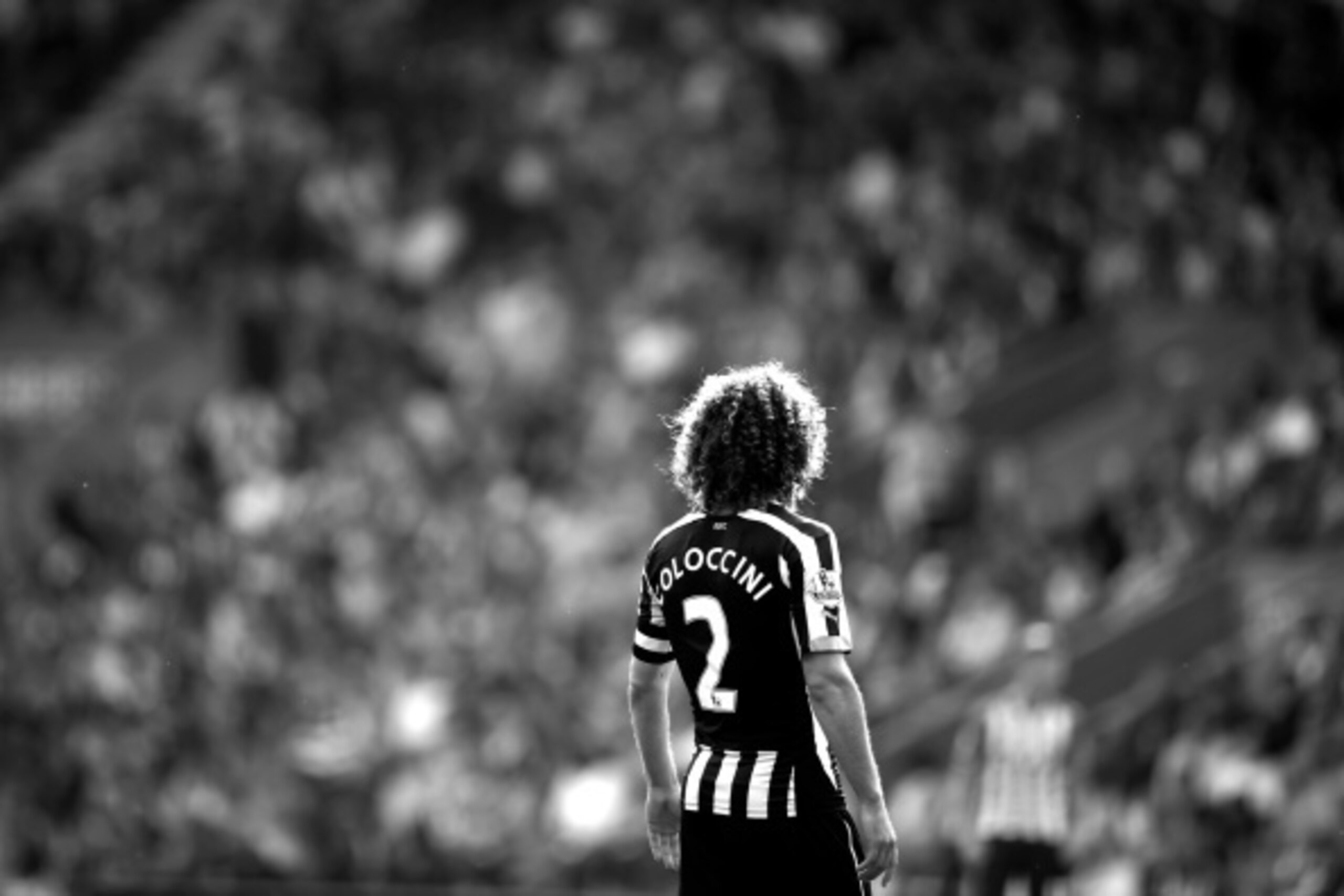 SOUTHAMPTON, ENGLAND - SEPTEMBER 13:  (Editors note: This image has been converted to Black & White) Fabricio Coloccini of Newcaslte during the Barclays Premier League match between Southampton and Newcastle United at the St Mary's Stadium on September 13