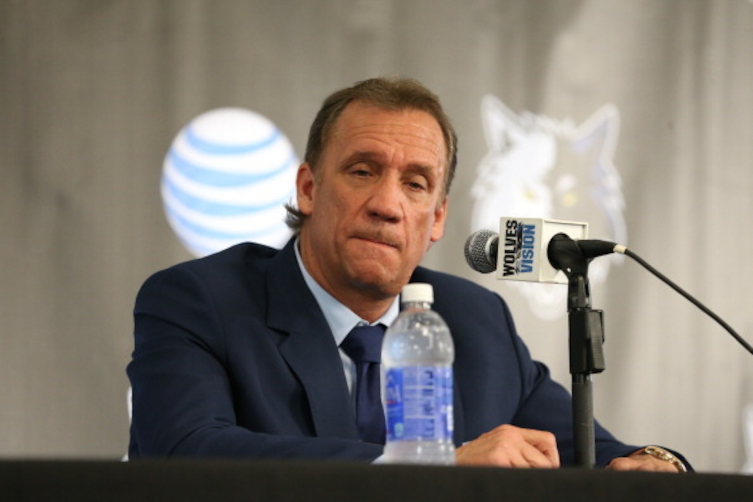 MINNEAPOLIS, MN - JUNE 6:  Phil 'Flip' Saunders, President of Basketball Operations of the Minnesota Timberwolves is named Head Coach of the team by owner Glen Taylor during a press conference on June 6, 2014 at Target Center in Minneapolis, Minnesota.  N