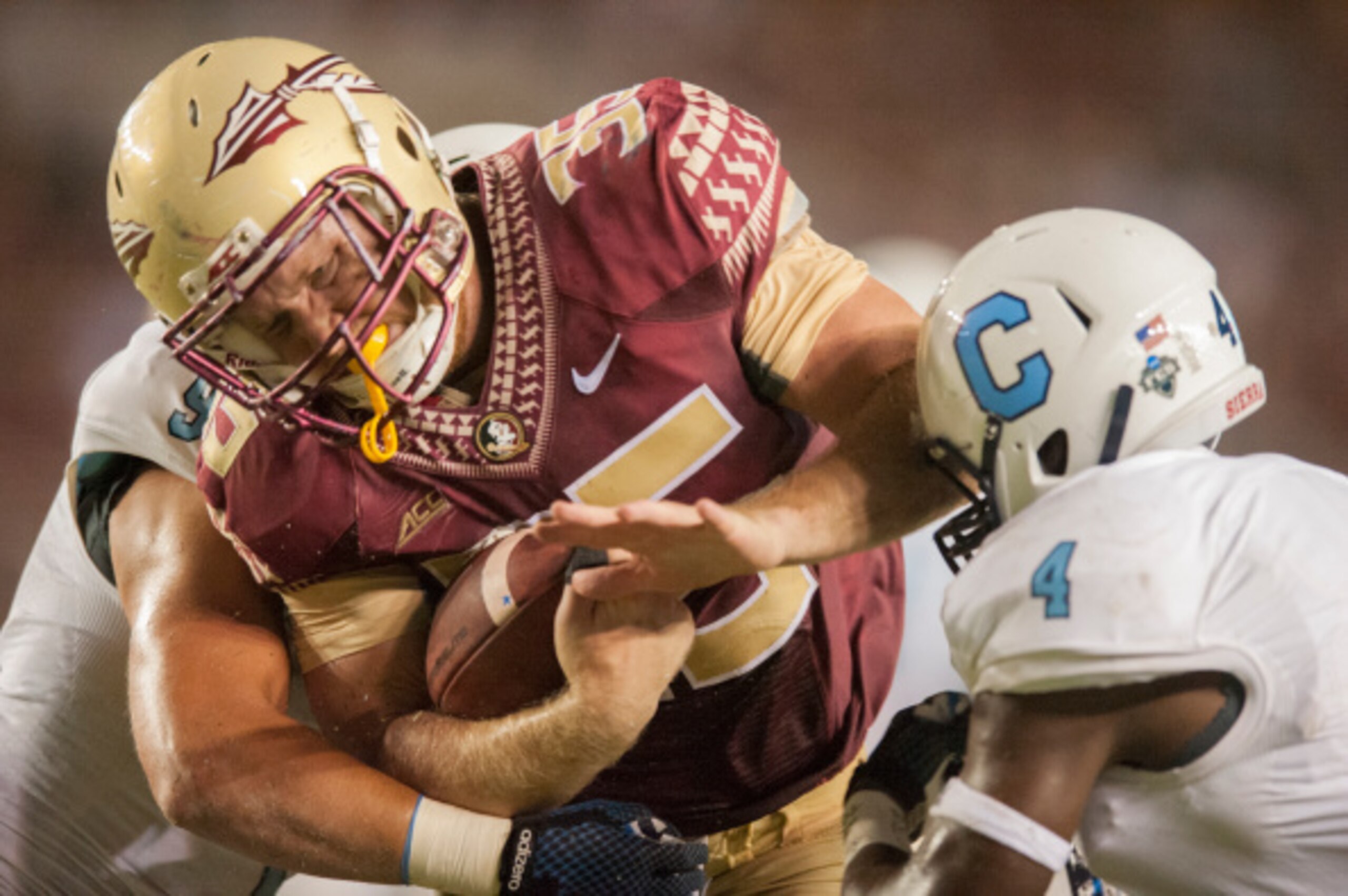 TALLAHASSEE, FL - SEPTEMBER 6: Nick O'Leary #35 of the Florida State Seminoles makes a hard drive against the Citadel during the first half at Doak Campbell Stadium on September 6, 2014 in Tallahassee, Florida. (Photo by Jeff Gammons/Getty Images) TALLAHASSEE, FL - SEPTEMBER 6: Nick O'Leary #35 of the Florida State Seminoles makes a hard drive against the Citadel during the first half at Doak Campbell Stadium on September 6, 2014 in Tallahassee, Florida. (Photo by Jeff Gammons/Getty Images)