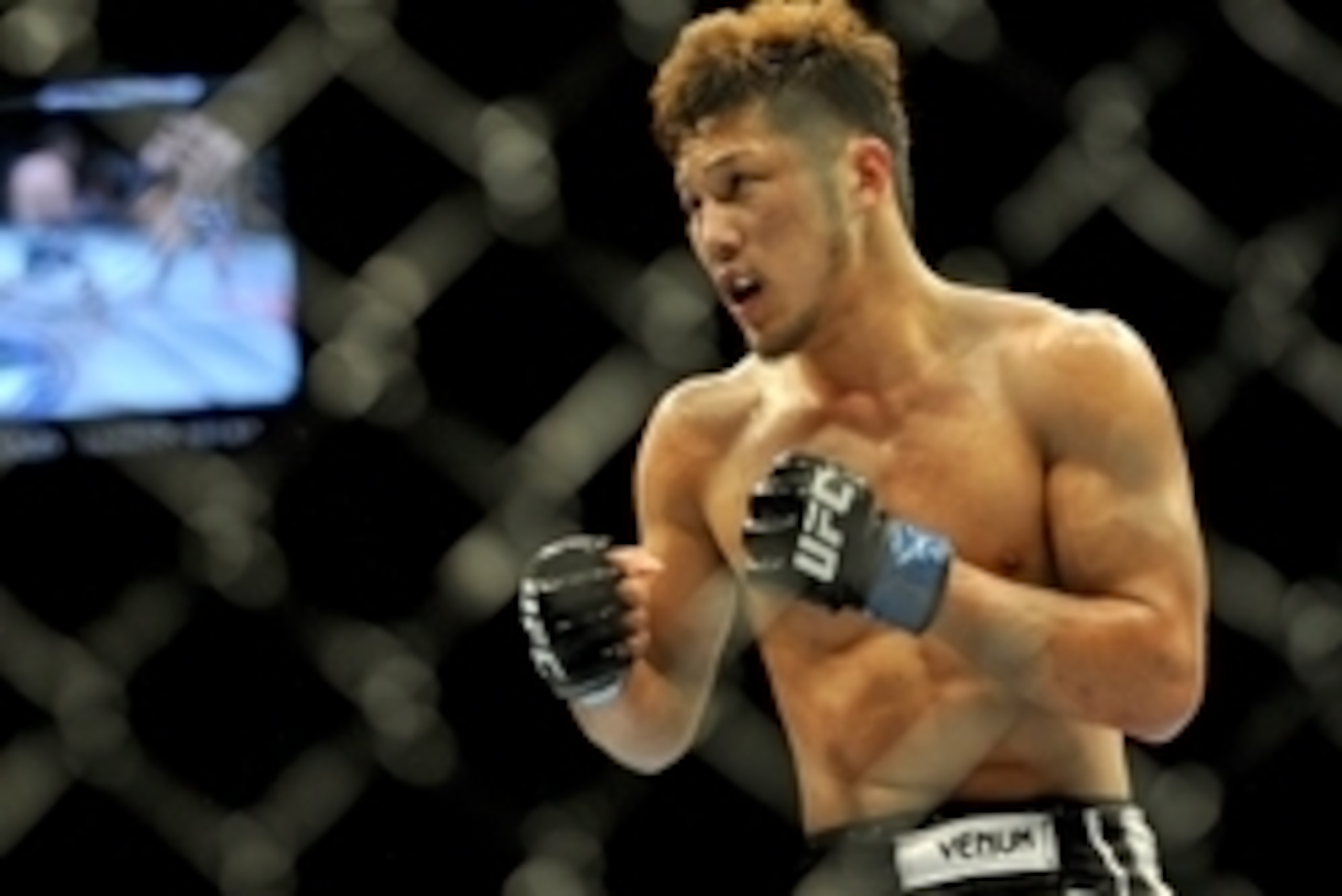 Jul 6, 2013; Las Vegas, NV, USA;  Kazuki Tokudome during his Lightweight Bout against Norman Parke (not pictured) at the MGM Grand Garden Arena. Parke won.  Mandatory Credit: Jayne Kamin-Oncea-USA TODAY Sports