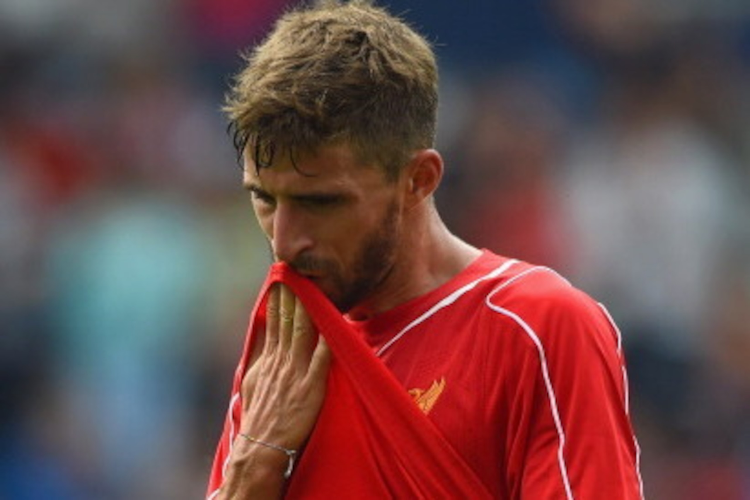 PRESTON, LANCASHIRE - JULY 19: Fabio Borini of Liverpool looks on during the pre season friendly match between Preston North End and Liverpool at Deepdale on July 19, 2014 in Preston, Lancashire.  (Photo by Michael Regan/Getty Images)