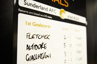 A board at Sunderland displays odds for combined result and first goalscorer bets