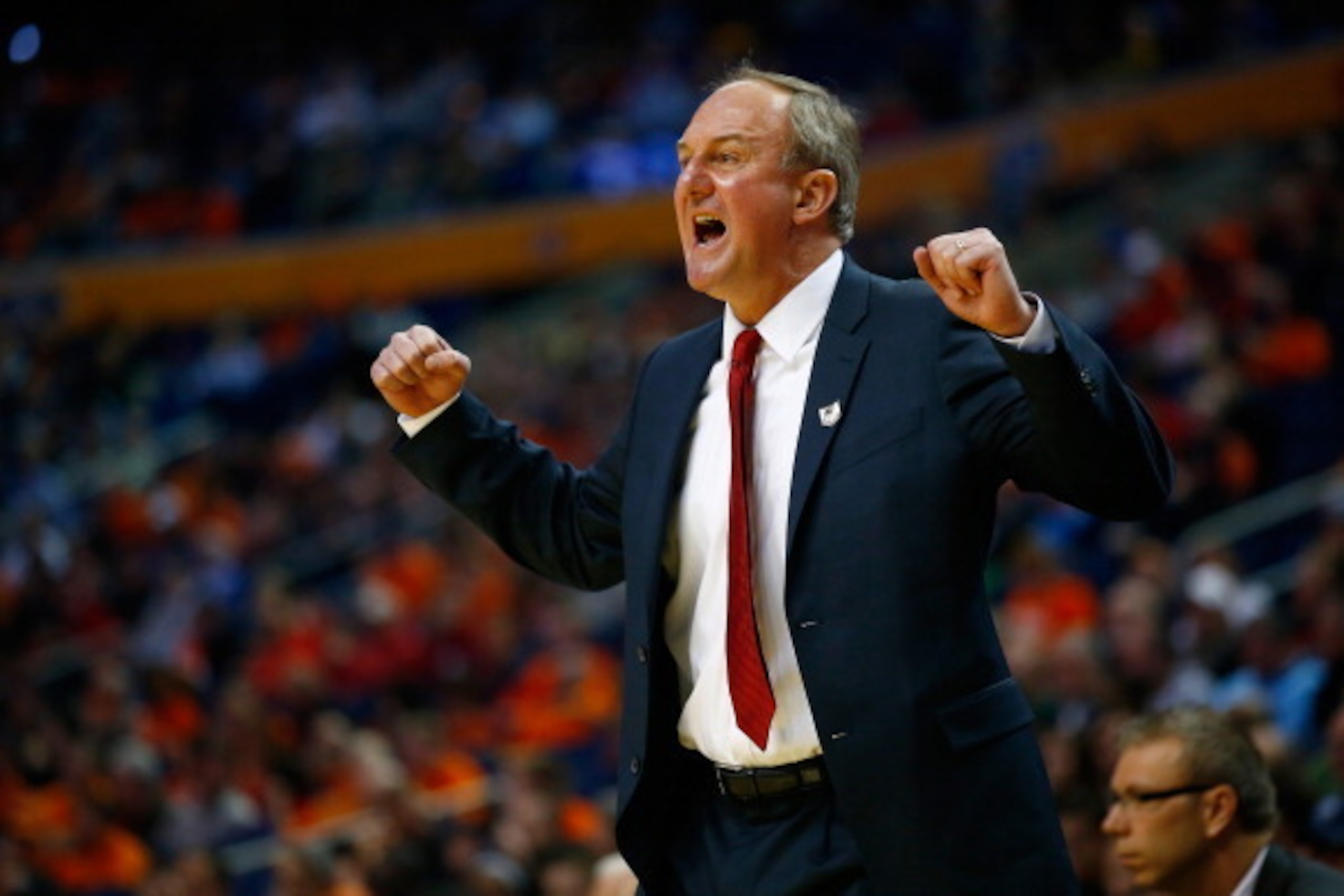 BUFFALO, NY - MARCH 20: Head coach Thad Matta of the Ohio State Buckeyes reacts during the second round of the 2014 NCAA Men's Basketball Tournament against the Dayton Flyers at the First Niagara Center on March 20, 2014 in Buffalo, New York.  (Photo by J