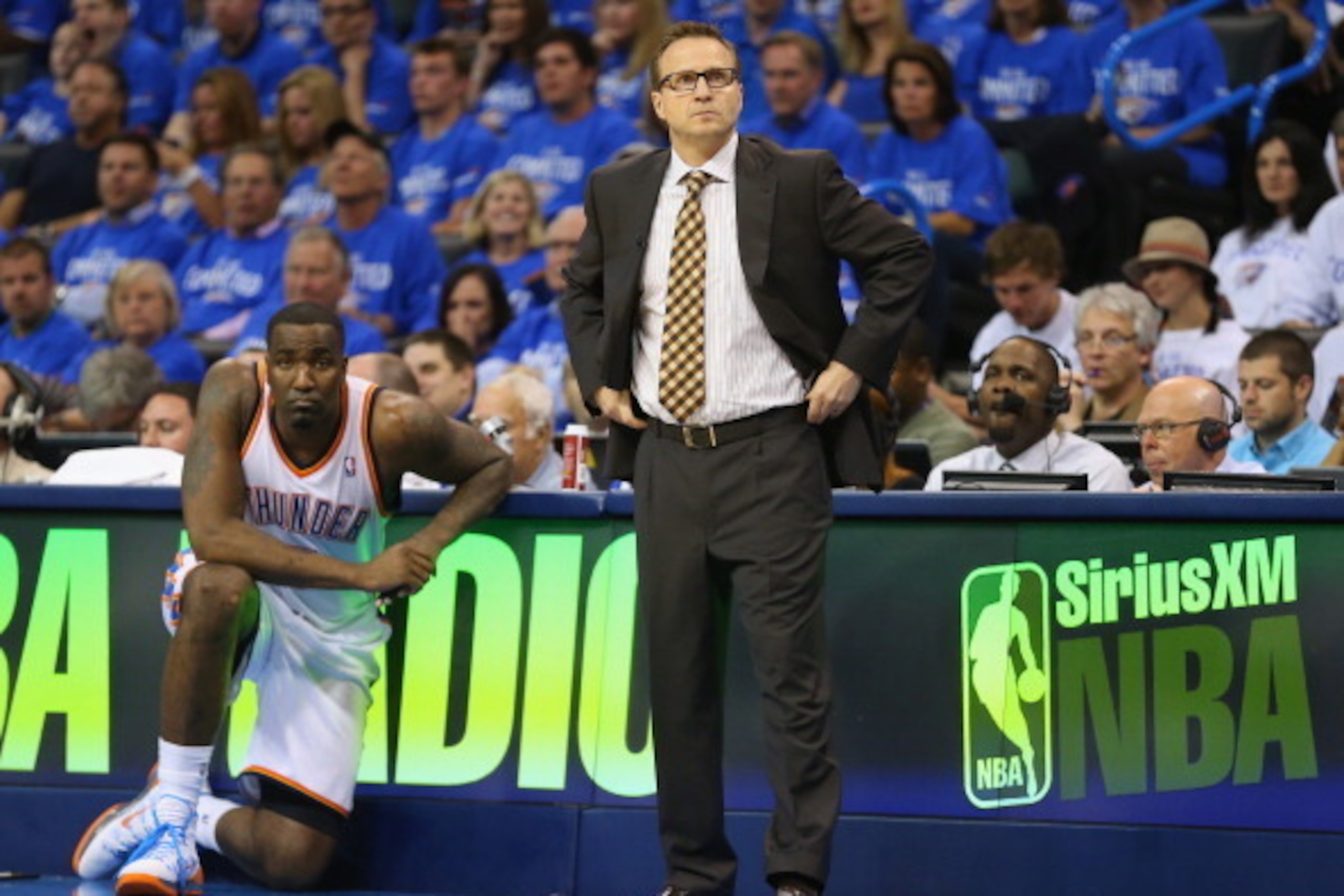OKLAHOMA CITY, OK - APRIL 21:  Scott Brooks of the Oklahoma City Thunder in Game Two of the Western Conference Quarterfinals during the 2014 NBA Playoffs at Chesapeake Energy Arena on April 21, 2014 in Oklahoma City, Oklahoma.  NOTE TO USER: User expressl