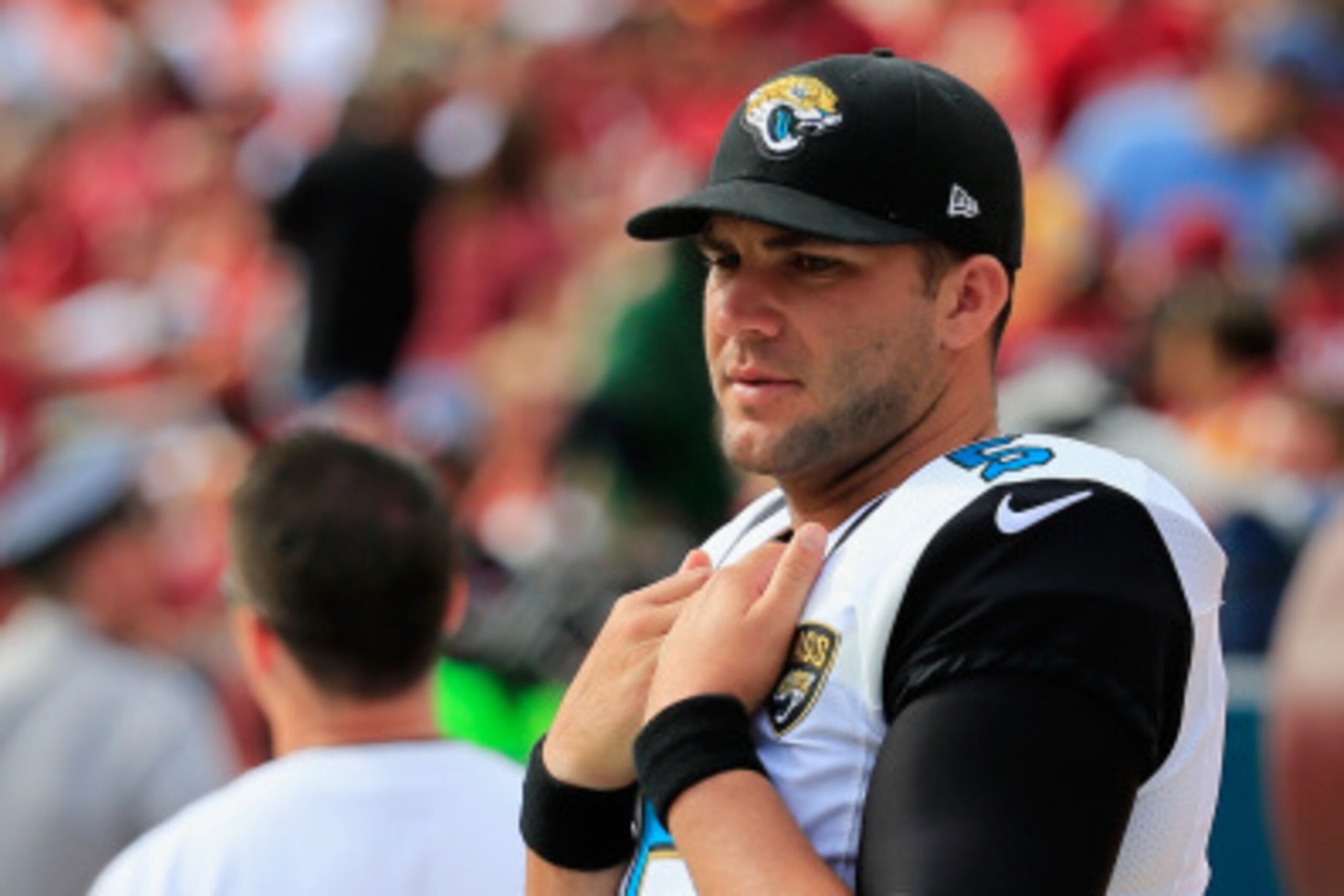LANDOVER, MD - SEPTEMBER 14: Quarterback Blake Bortles #5 of the Jacksonville Jaguars watches from the sidelines during the second half of their game against the Washington Redskins at FedExField on September 14, 2014 in Landover, Maryland. (Photo by Rob LANDOVER, MD - SEPTEMBER 14: Quarterback Blake Bortles #5 of the Jacksonville Jaguars watches from the sidelines during the second half of their game against the Washington Redskins at FedExField on September 14, 2014 in Landover, Maryland. (Photo by Rob